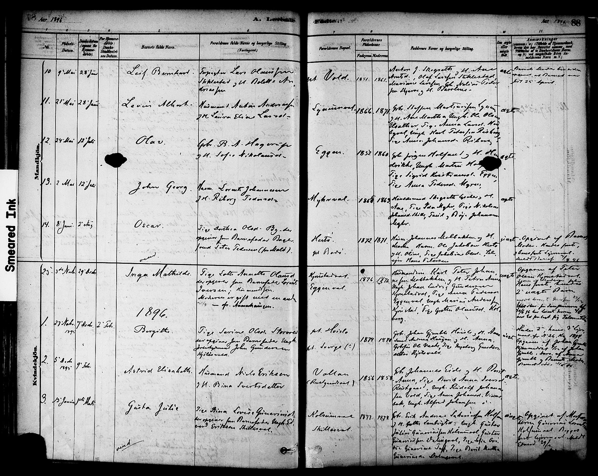 Ministerialprotokoller, klokkerbøker og fødselsregistre - Nord-Trøndelag, SAT/A-1458/717/L0159: Parish register (official) no. 717A09, 1878-1898, p. 88