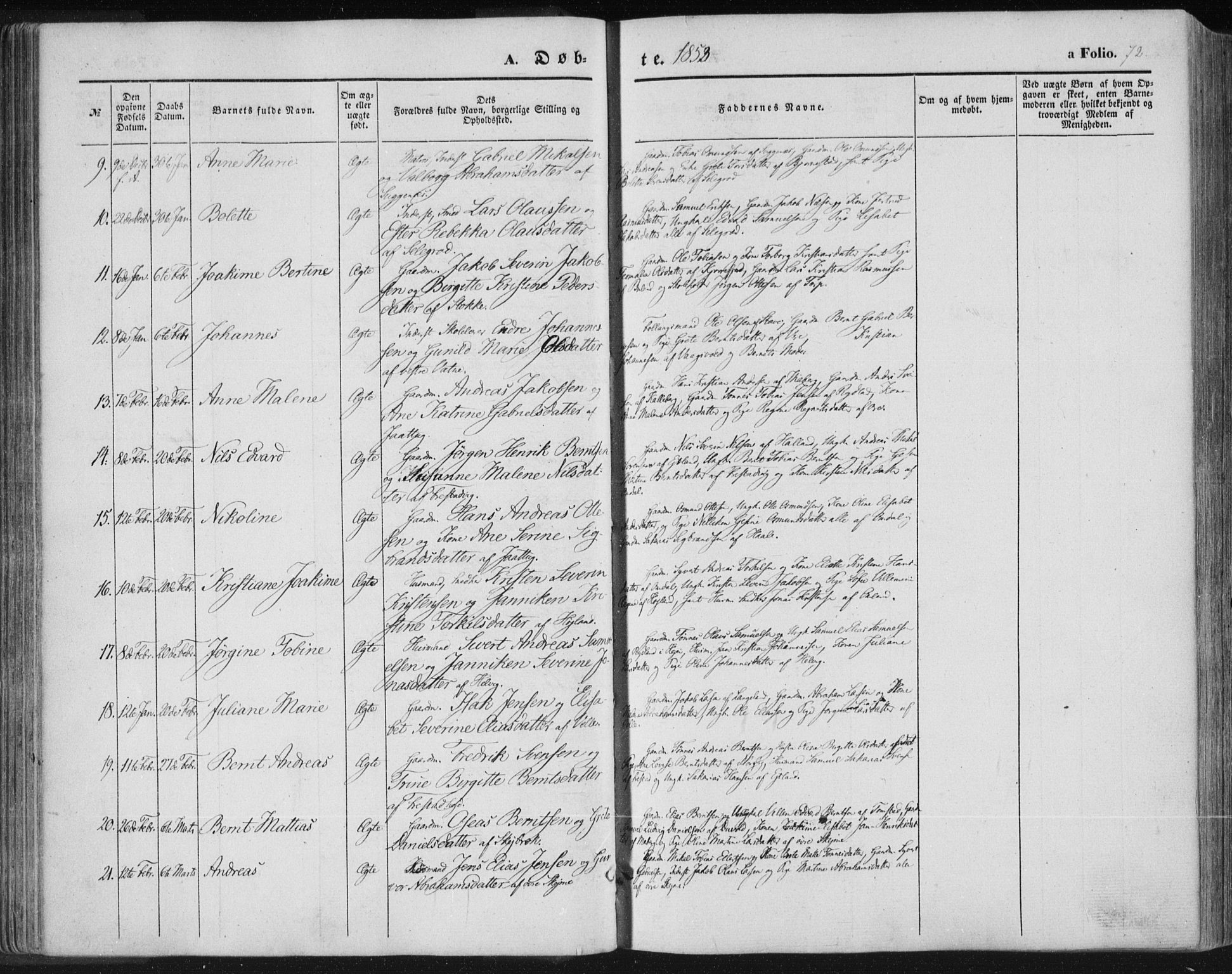 Lista sokneprestkontor, AV/SAK-1111-0027/F/Fa/L0010: Parish register (official) no. A 10, 1846-1861, p. 72