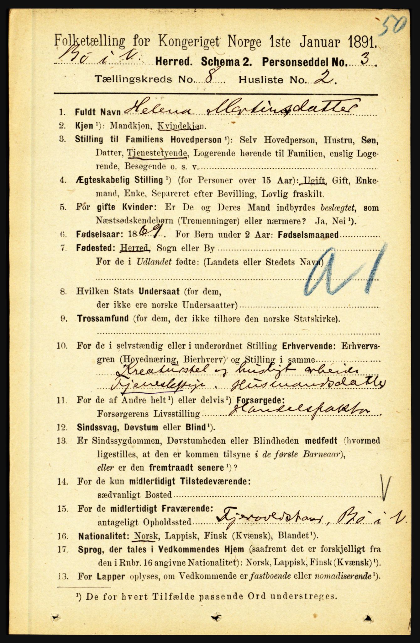 RA, 1891 census for 1867 Bø, 1891, p. 2987