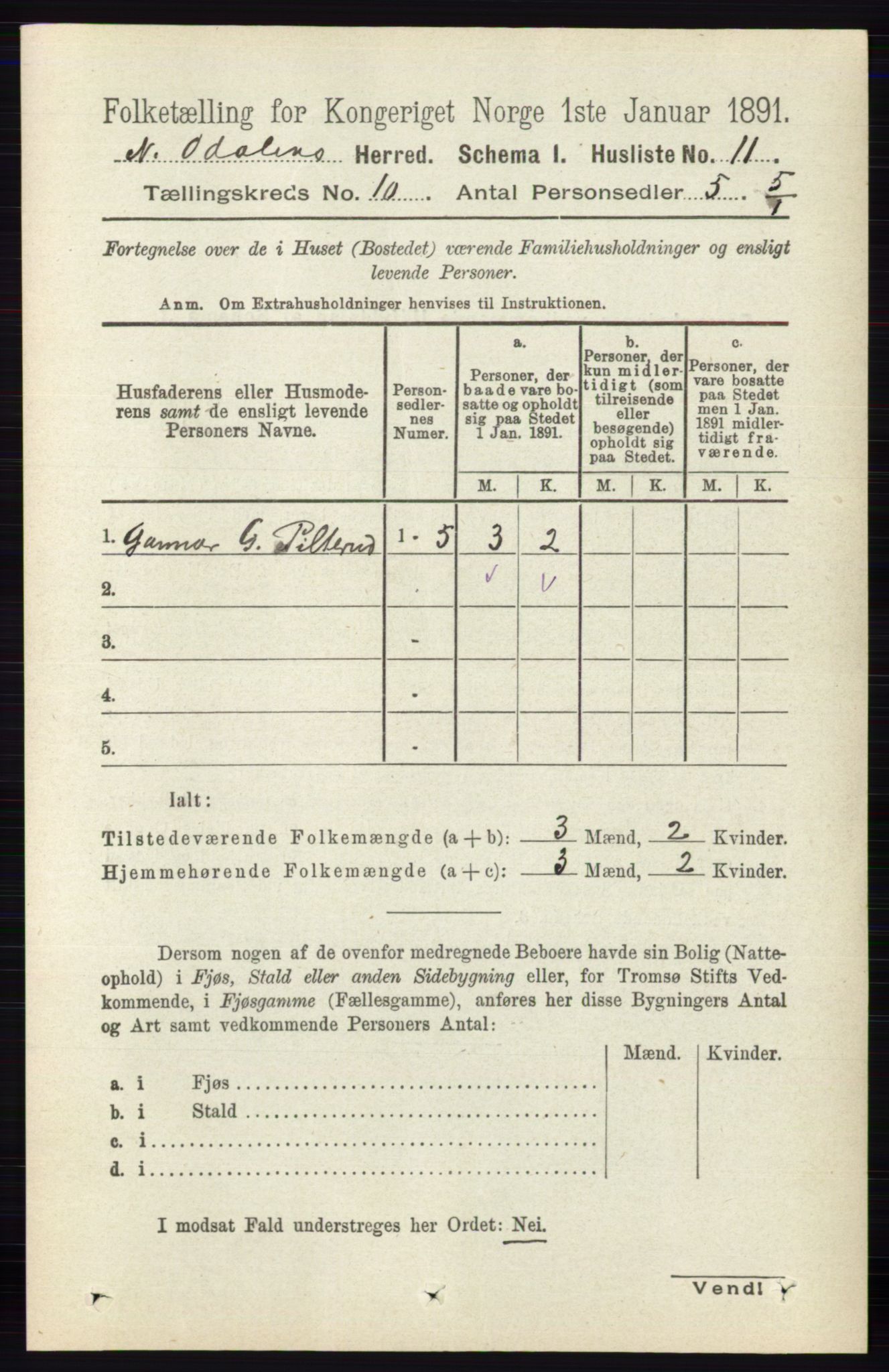 RA, 1891 census for 0418 Nord-Odal, 1891, p. 4446