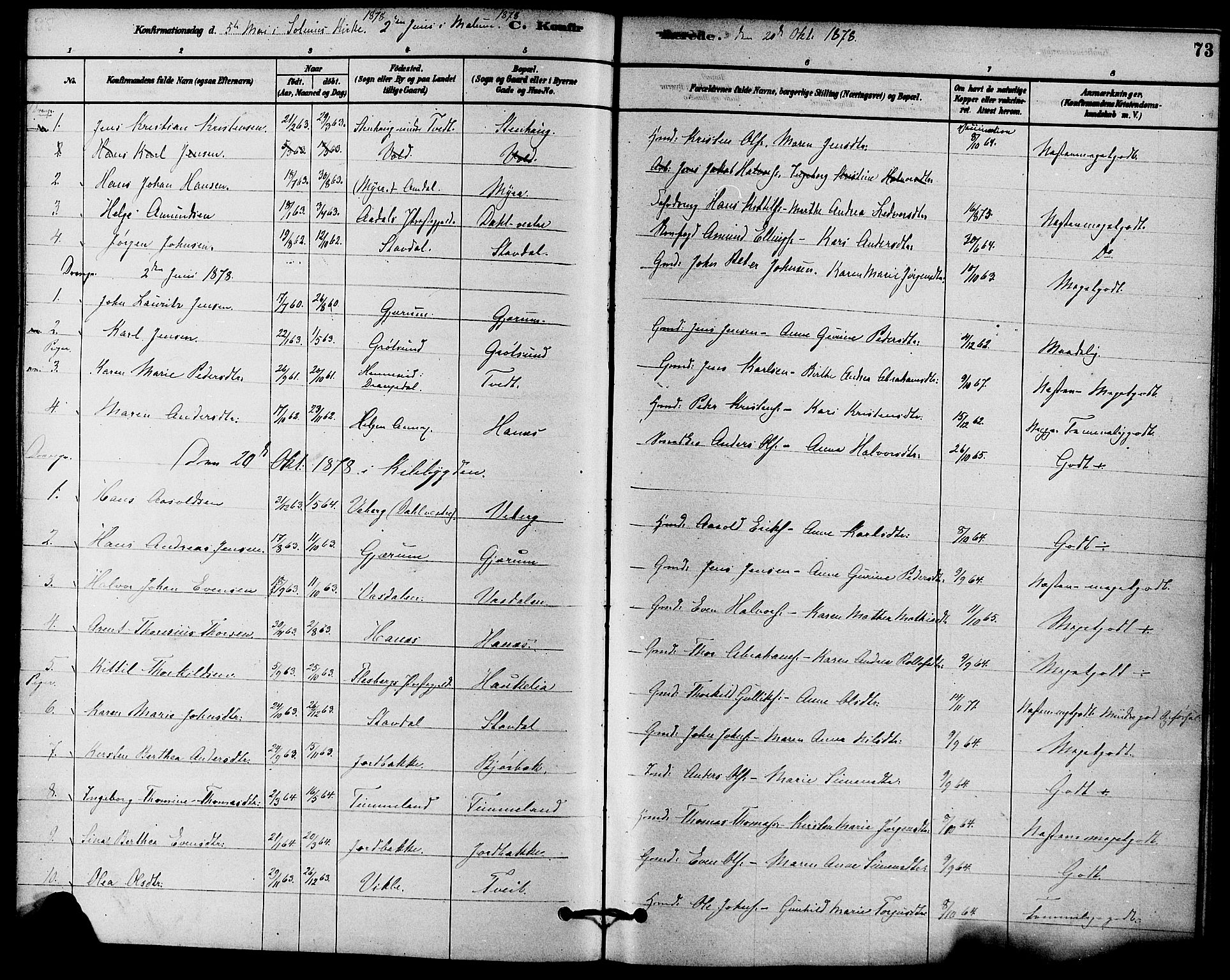 Solum kirkebøker, SAKO/A-306/F/Fb/L0001: Parish register (official) no. II 1, 1877-1892, p. 73