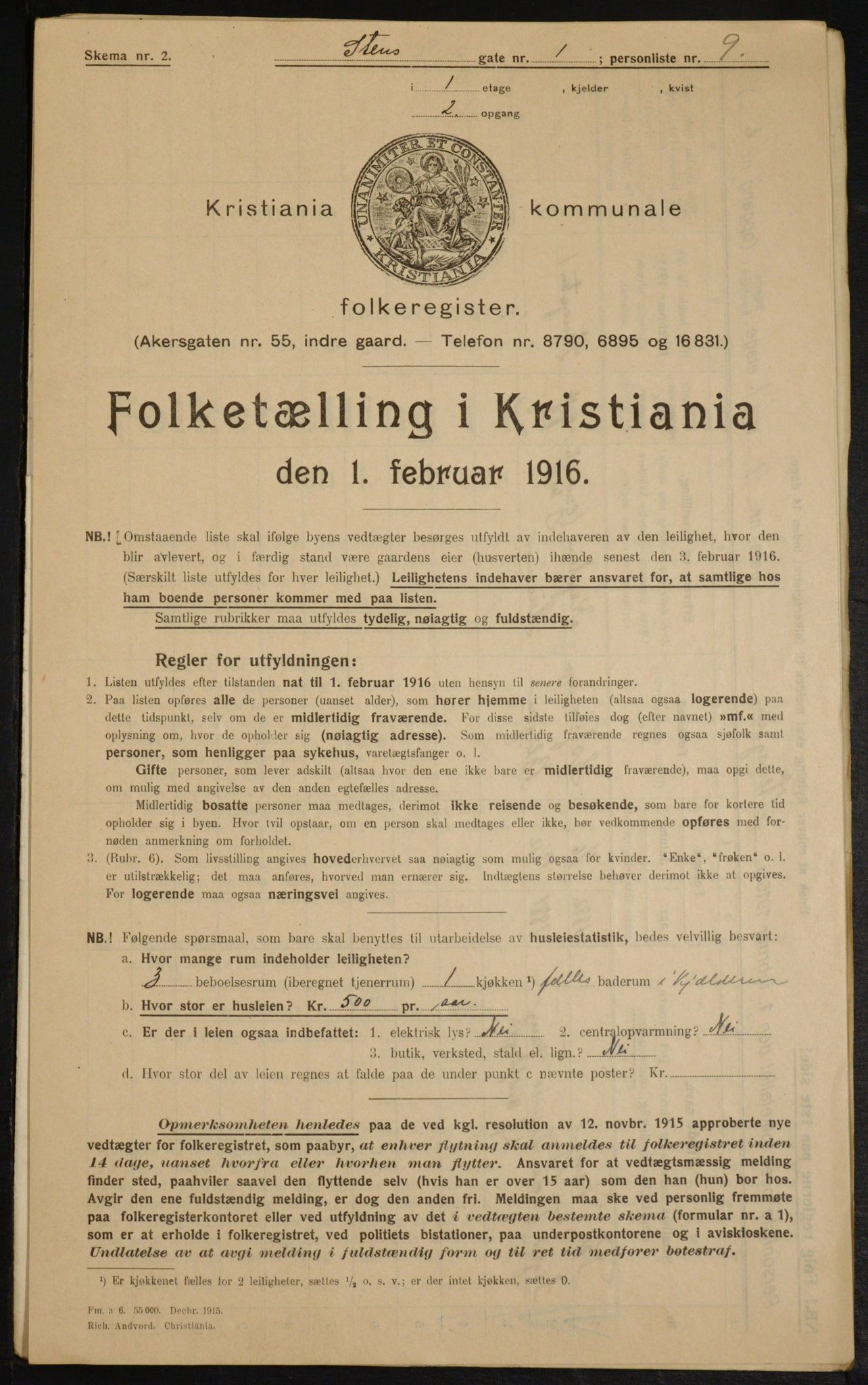 OBA, Municipal Census 1916 for Kristiania, 1916, p. 104450