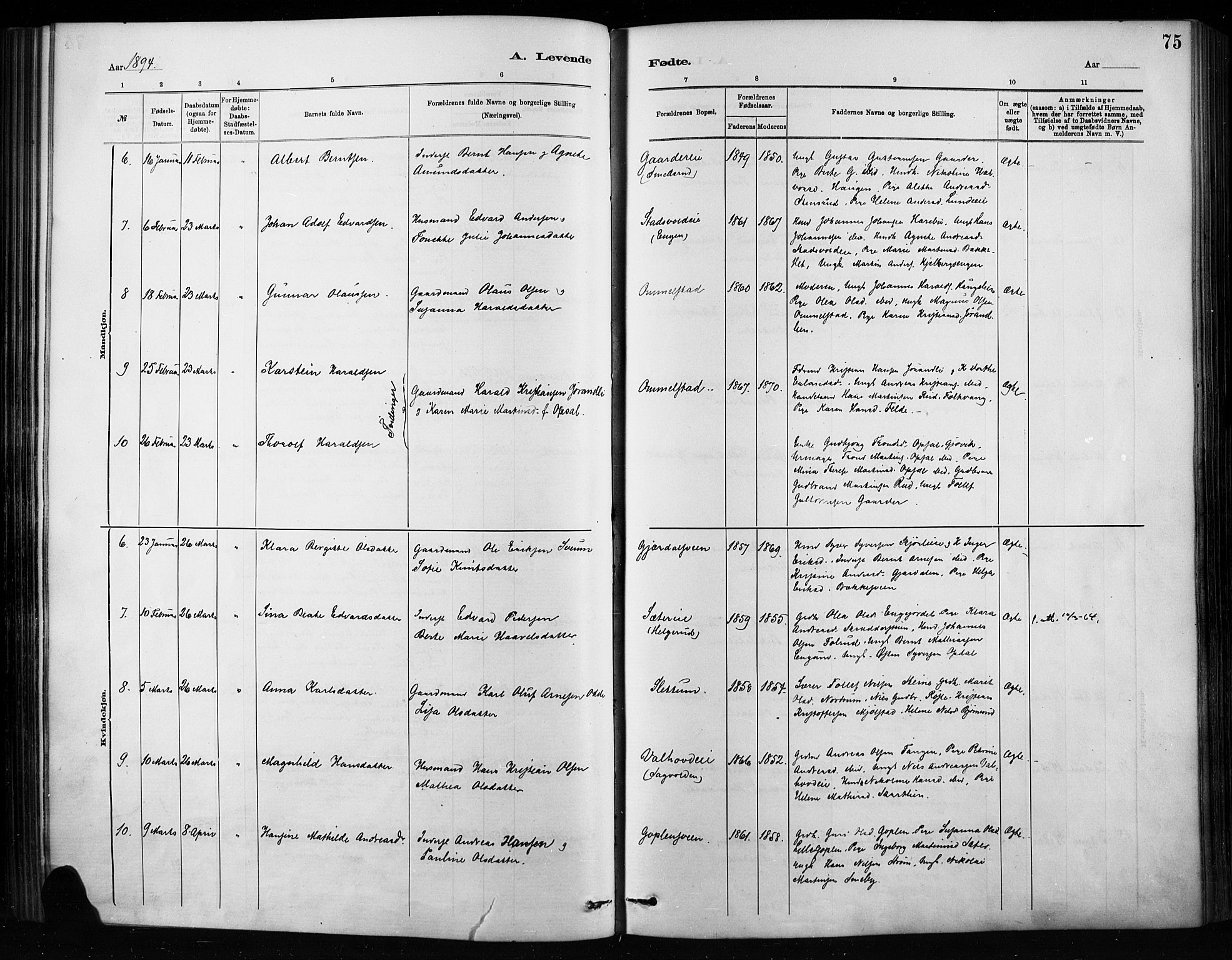 Nordre Land prestekontor, SAH/PREST-124/H/Ha/Haa/L0004: Parish register (official) no. 4, 1882-1896, p. 75