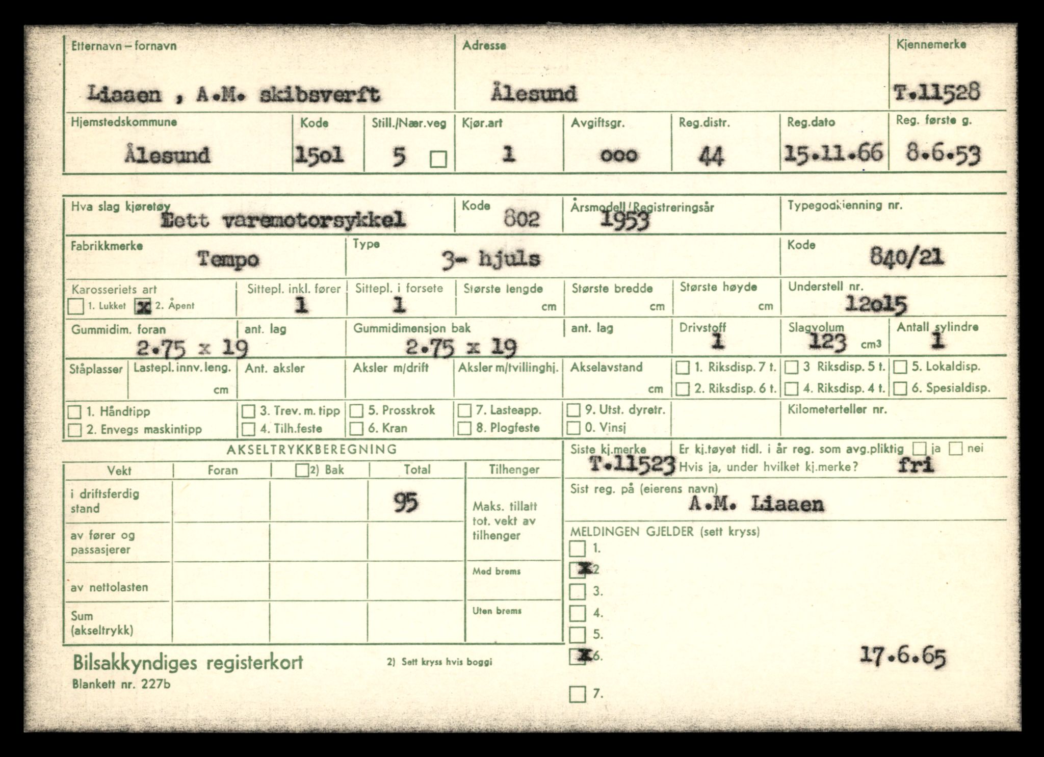 Møre og Romsdal vegkontor - Ålesund trafikkstasjon, SAT/A-4099/F/Fe/L0029: Registreringskort for kjøretøy T 11430 - T 11619, 1927-1998, p. 1767