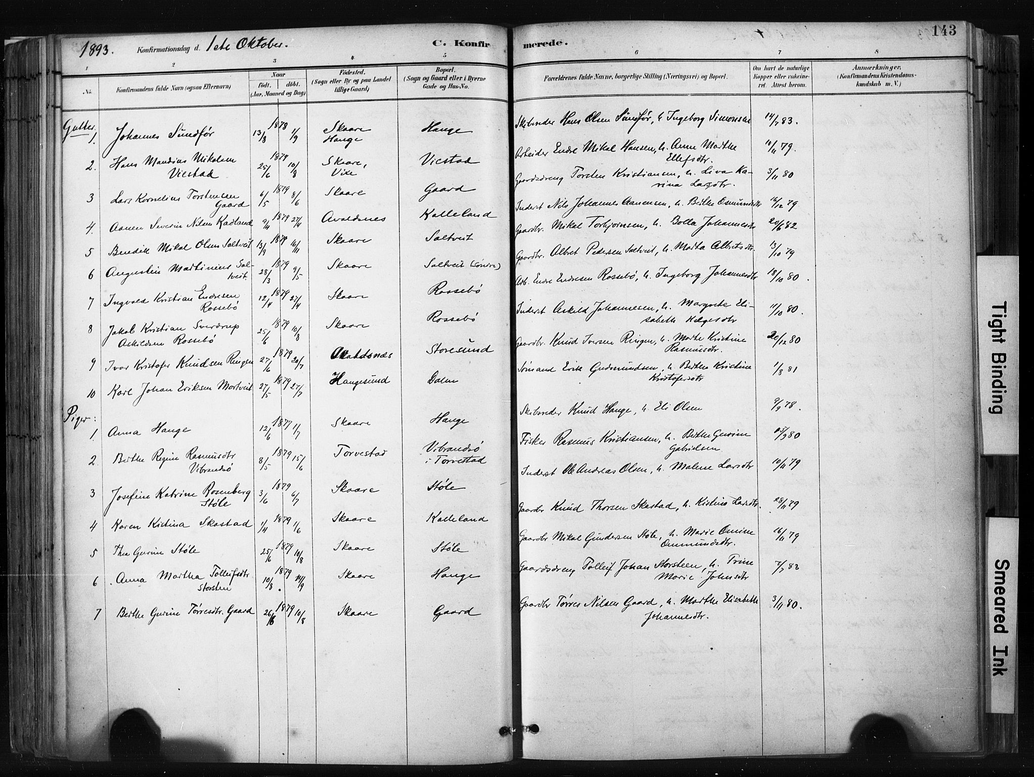 Haugesund sokneprestkontor, SAST/A -101863/H/Ha/Haa/L0004: Parish register (official) no. A 4, 1886-1908, p. 143