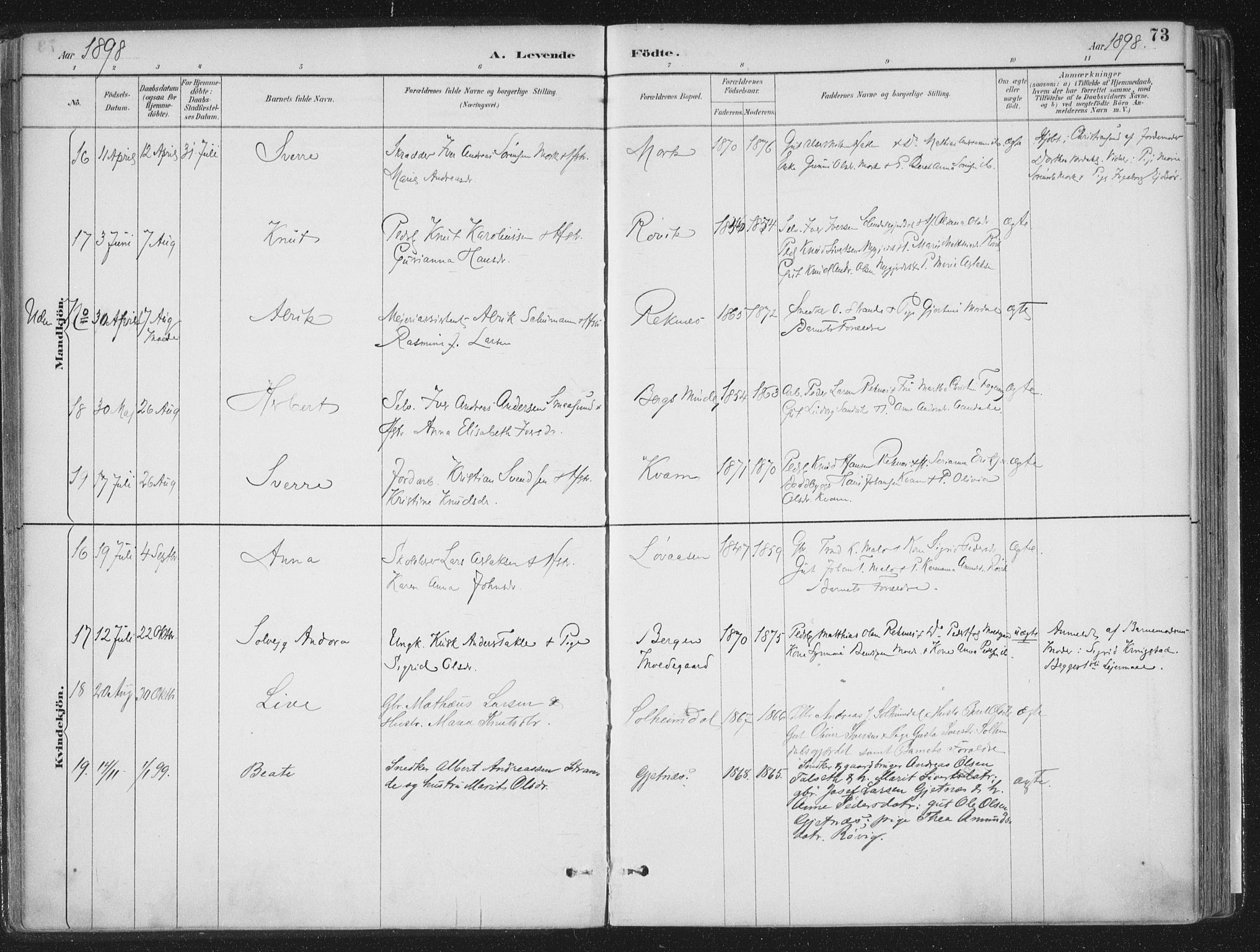 Ministerialprotokoller, klokkerbøker og fødselsregistre - Møre og Romsdal, AV/SAT-A-1454/555/L0658: Parish register (official) no. 555A09, 1887-1917, p. 73