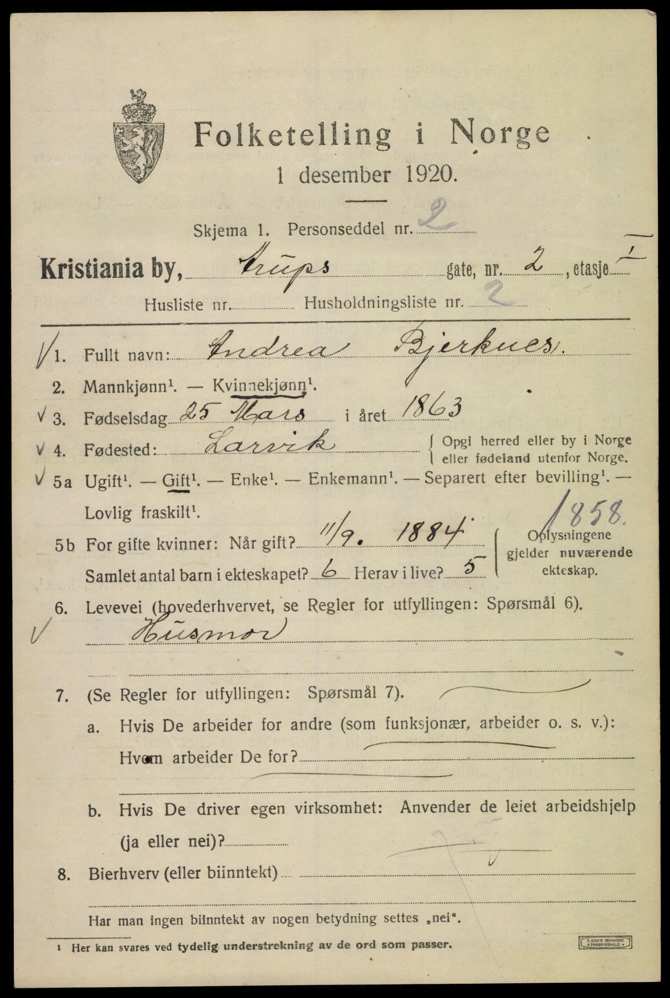 SAO, 1920 census for Kristiania, 1920, p. 145385