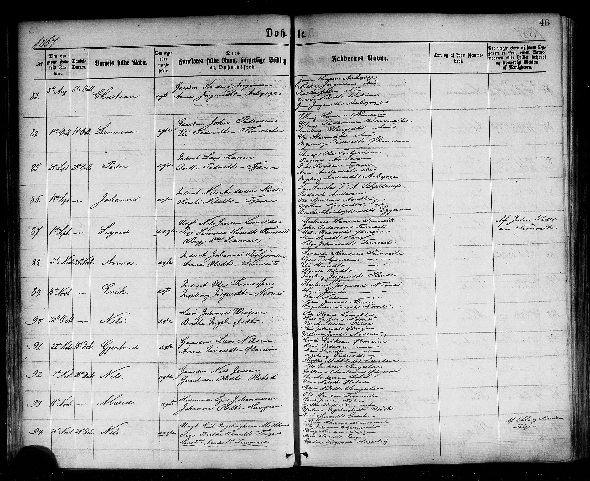 Sogndal sokneprestembete, AV/SAB-A-81301/H/Haa/Haaa/L0014: Parish register (official) no. A 14, 1864-1877, p. 46