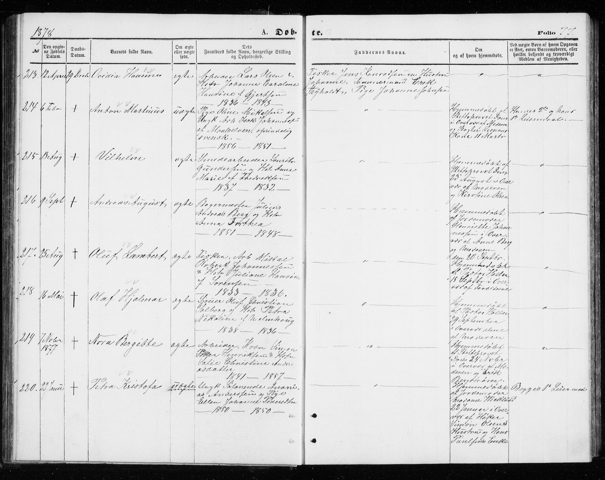 Tromsø sokneprestkontor/stiftsprosti/domprosti, AV/SATØ-S-1343/G/Gb/L0008klokker: Parish register (copy) no. 8, 1875-1879, p. 77