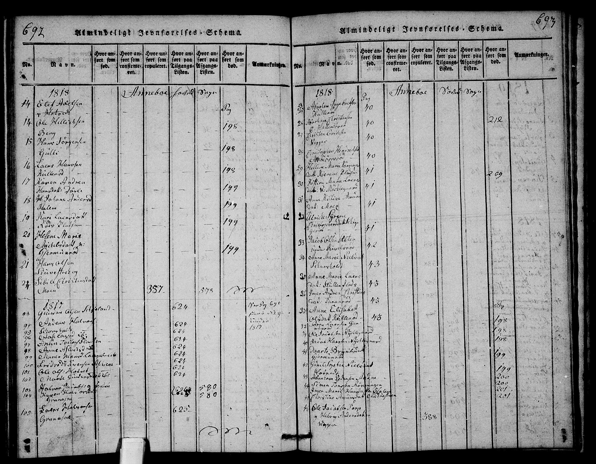 Andebu kirkebøker, AV/SAKO-A-336/G/Ga/L0001: Parish register (copy) no. I 1 /1, 1815-1823, p. 692-693