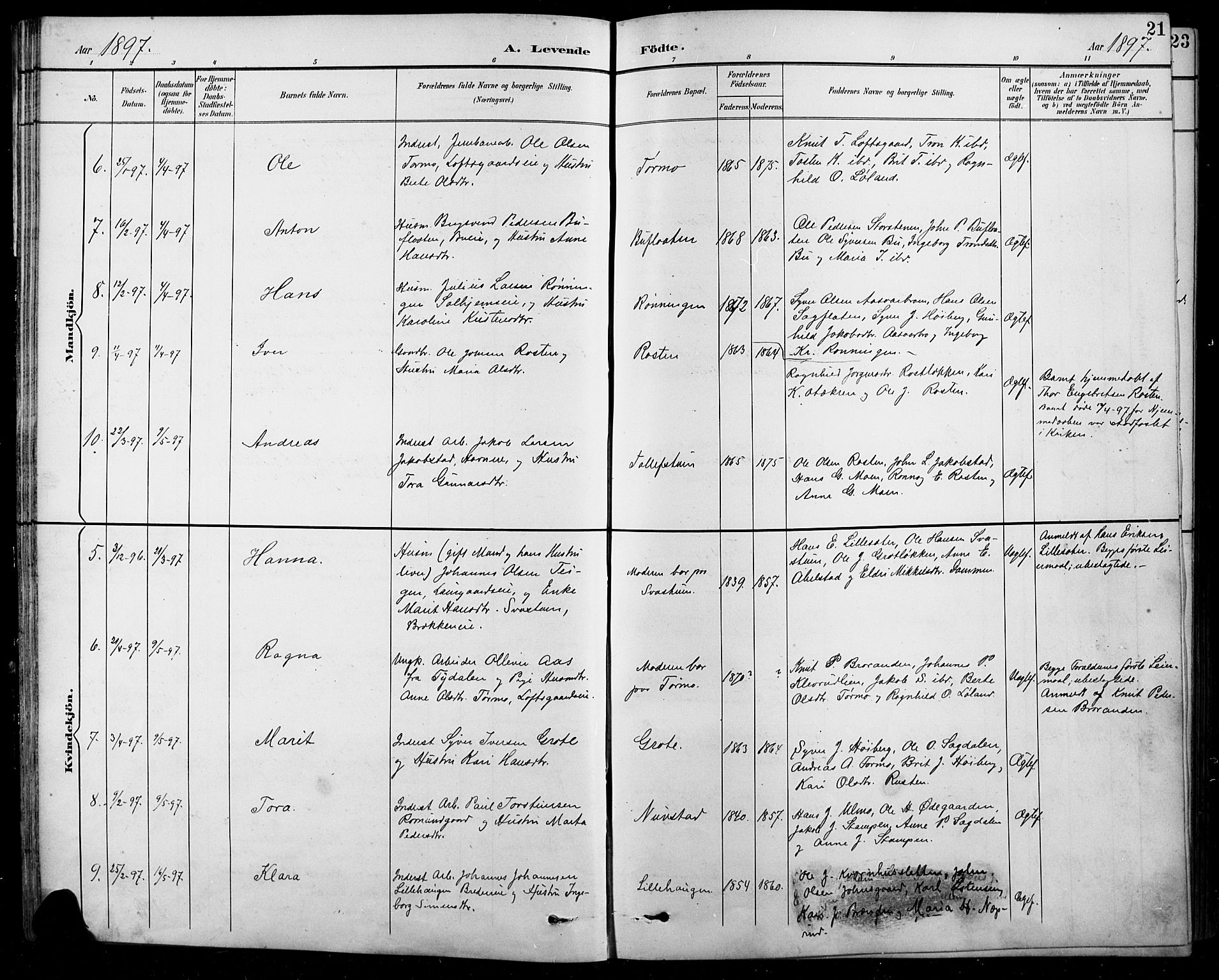 Sel prestekontor, SAH/PREST-074/H/Ha/Hab/L0001: Parish register (copy) no. 1, 1894-1923, p. 21