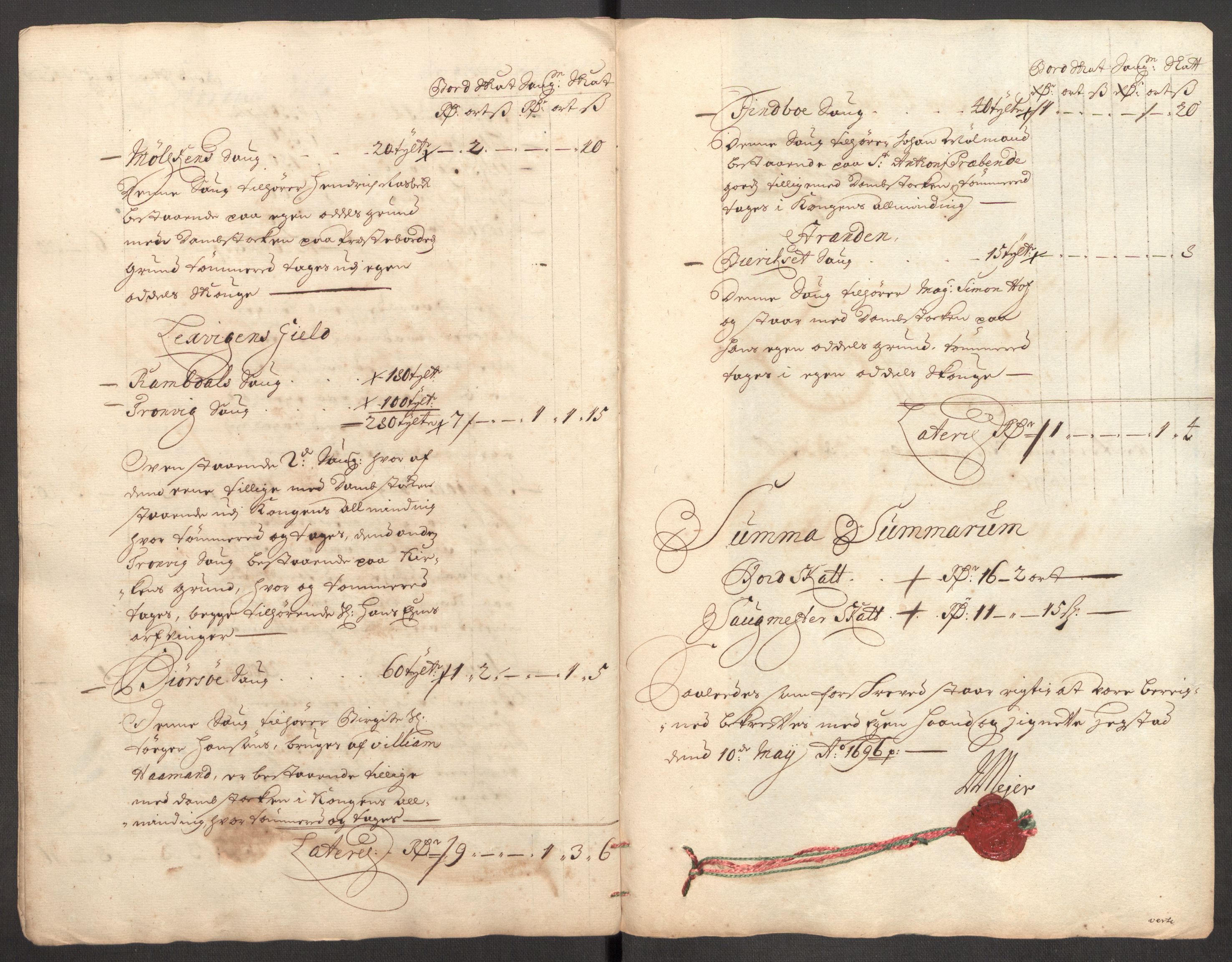 Rentekammeret inntil 1814, Reviderte regnskaper, Fogderegnskap, RA/EA-4092/R62/L4188: Fogderegnskap Stjørdal og Verdal, 1696, p. 124