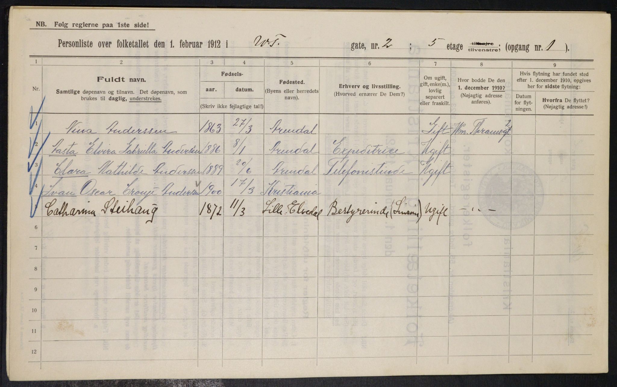 OBA, Municipal Census 1912 for Kristiania, 1912, p. 126229