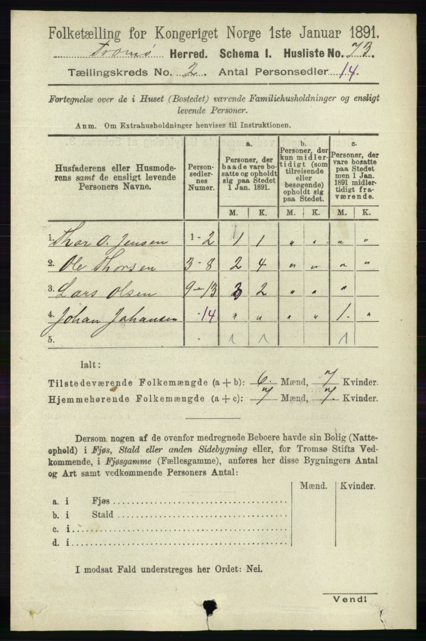 RA, 1891 census for 0921 Tromøy, 1891, p. 481