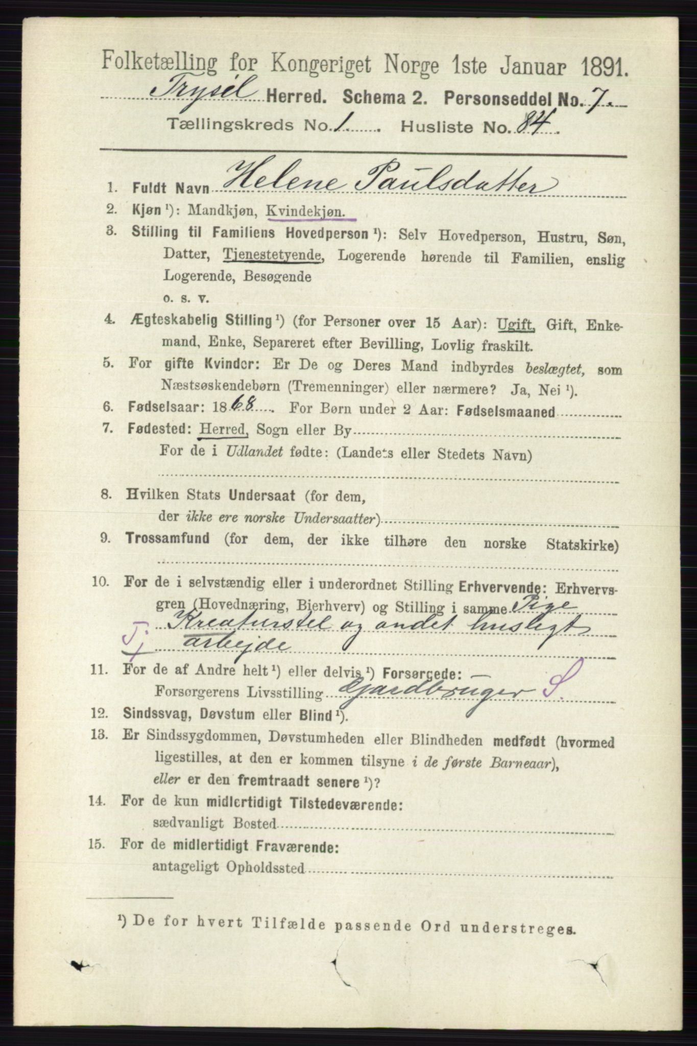 RA, 1891 census for 0428 Trysil, 1891, p. 649