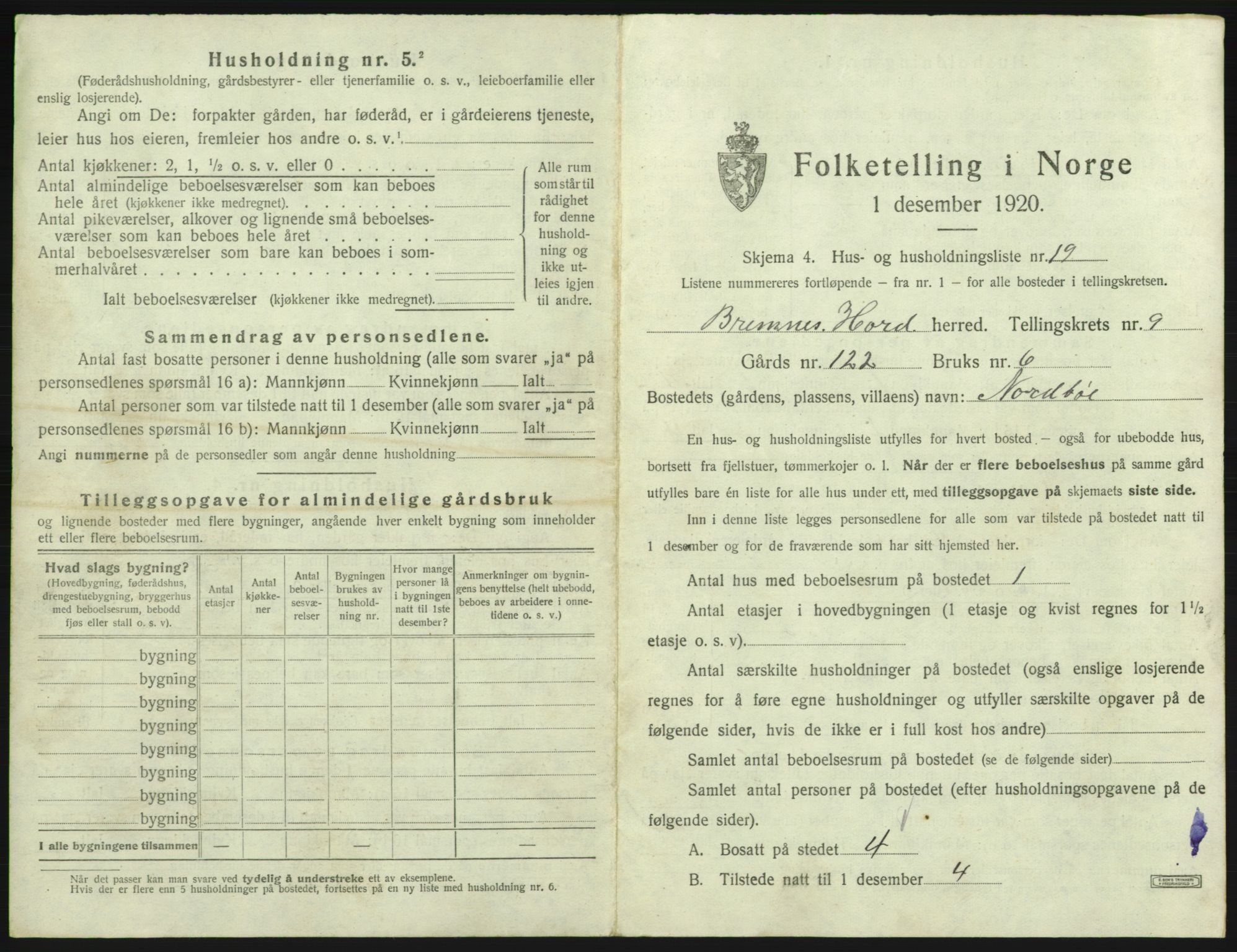 SAB, 1920 census for Bremnes, 1920, p. 815