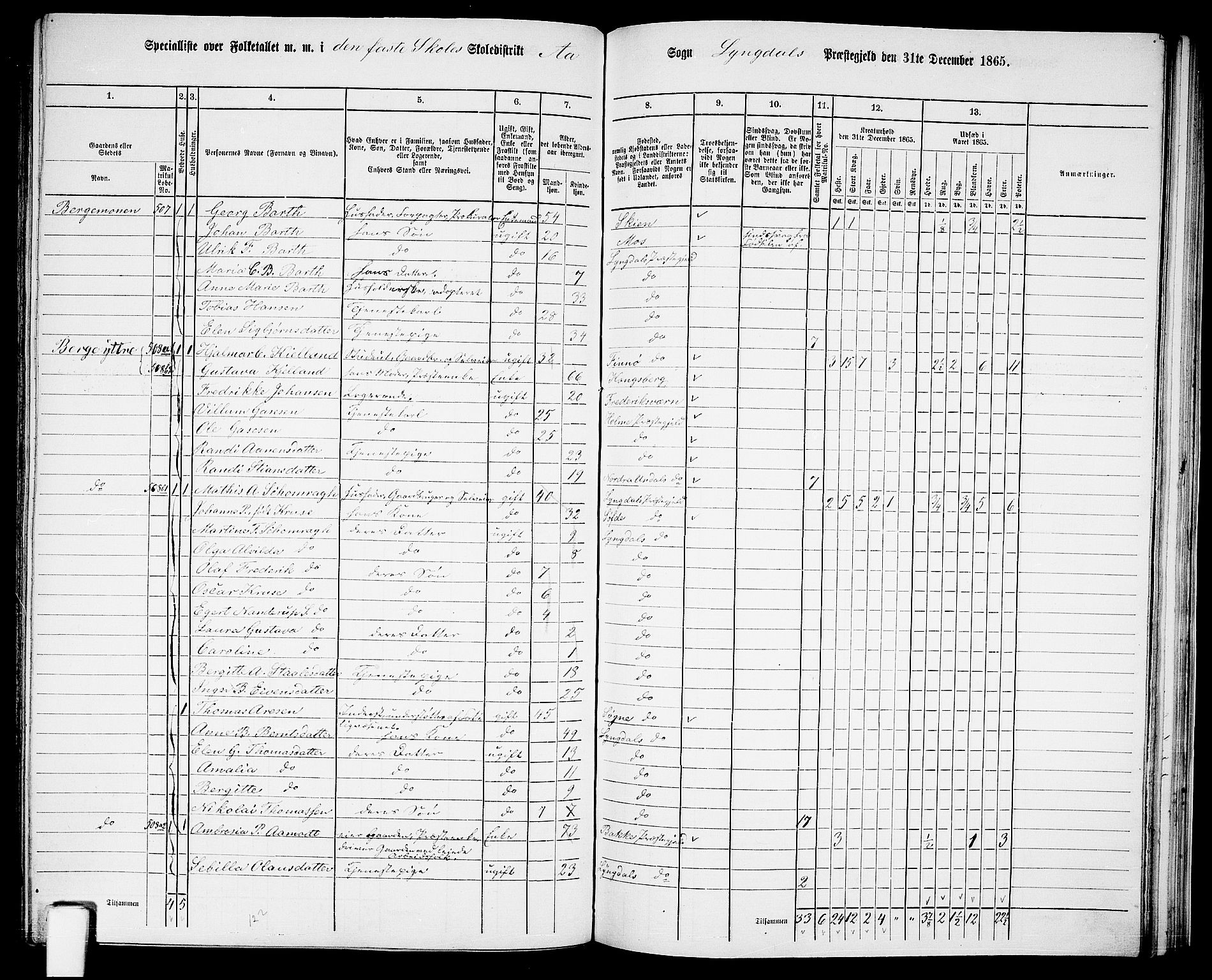 RA, 1865 census for Lyngdal, 1865, p. 200