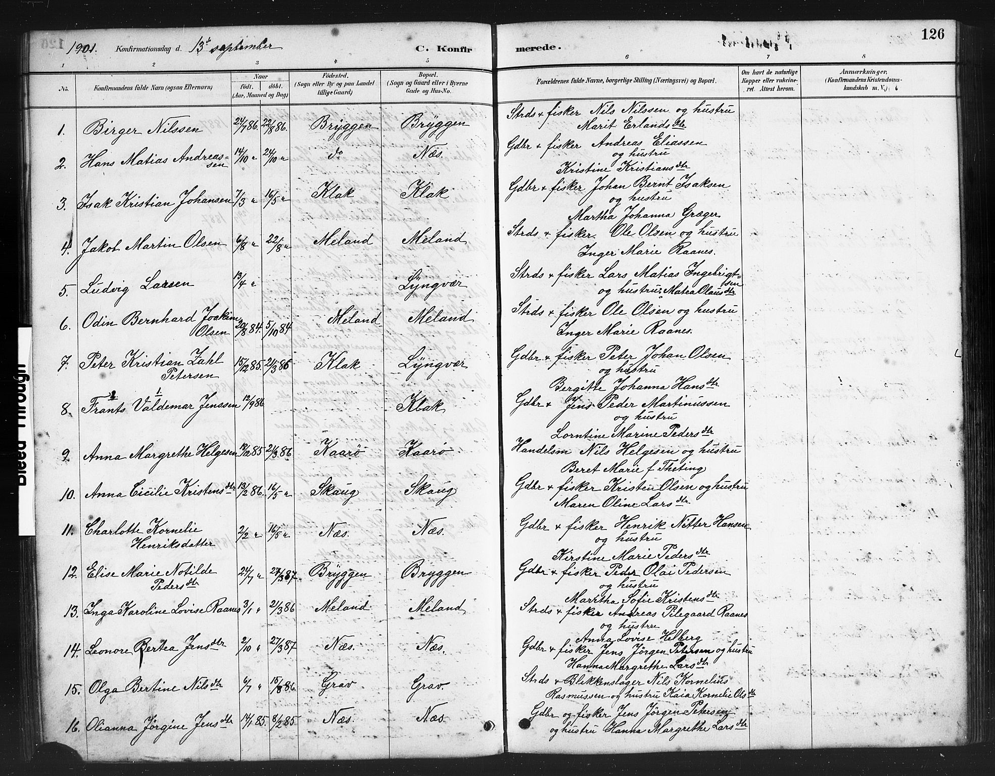 Ministerialprotokoller, klokkerbøker og fødselsregistre - Nordland, AV/SAT-A-1459/808/L0131: Parish register (copy) no. 808C02, 1879-1919, p. 126