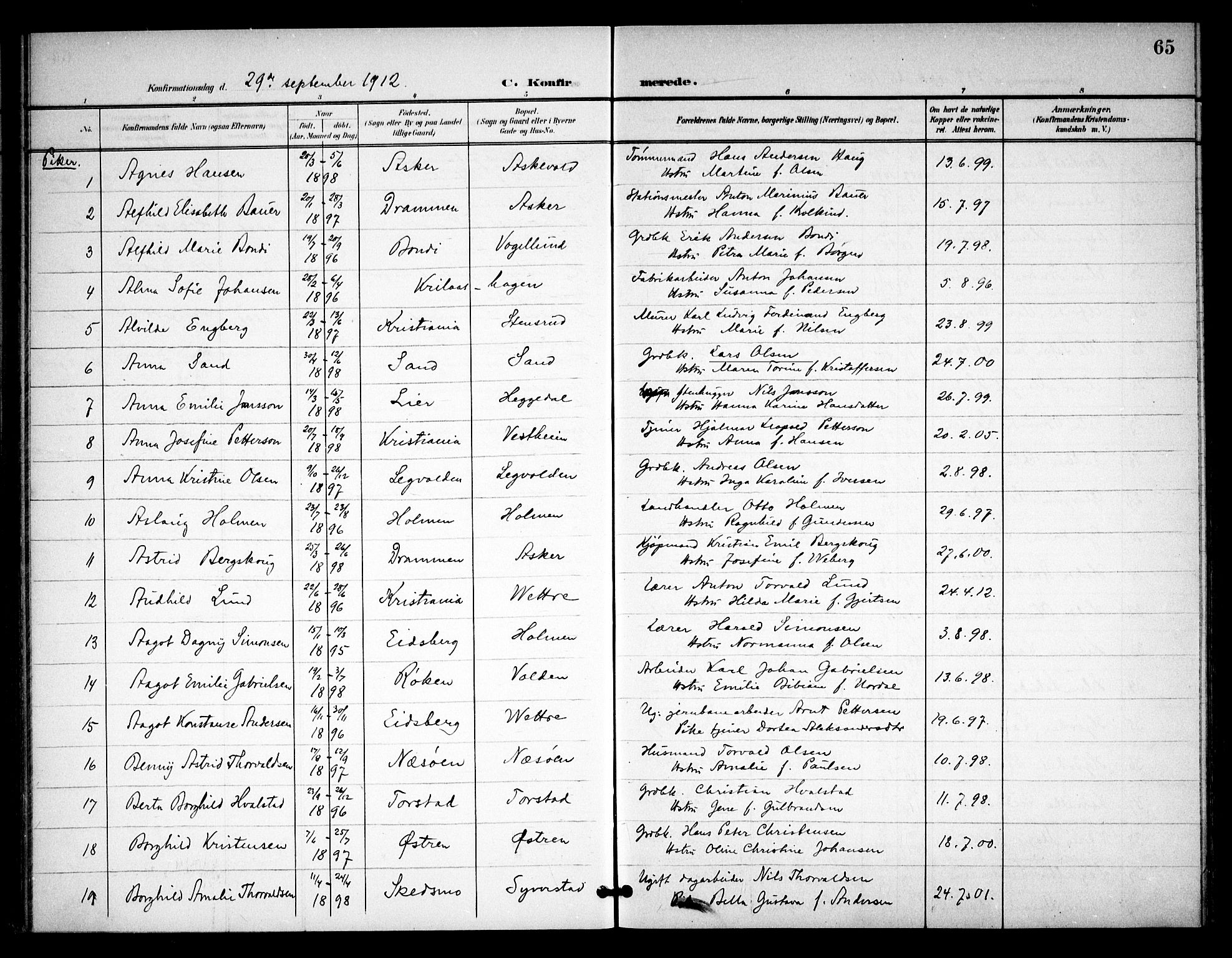 Asker prestekontor Kirkebøker, SAO/A-10256a/F/Fa/L0016: Parish register (official) no. I 16, 1900-1917, p. 65