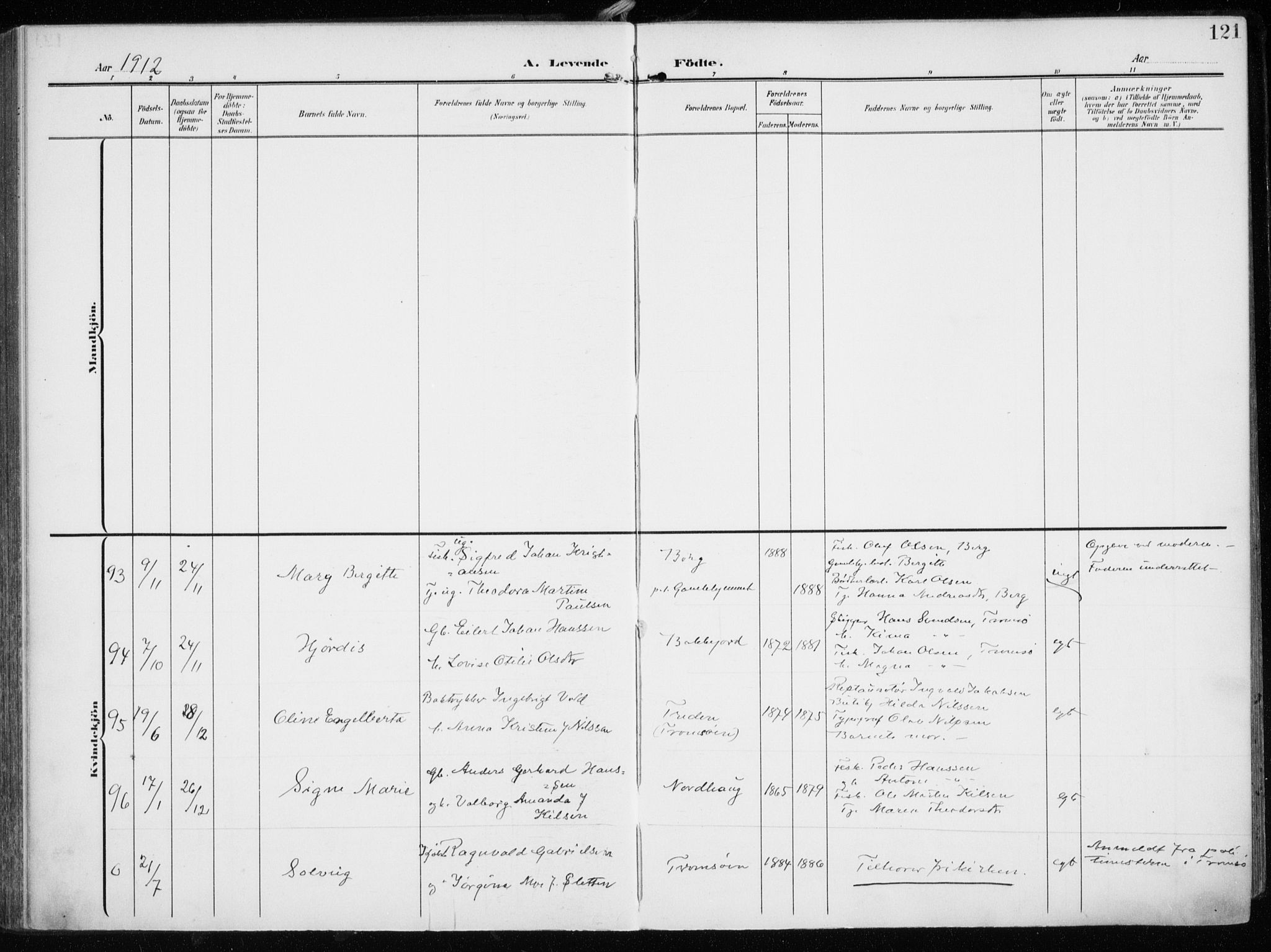 Tromsøysund sokneprestkontor, AV/SATØ-S-1304/G/Ga/L0007kirke: Parish register (official) no. 7, 1907-1914, p. 121