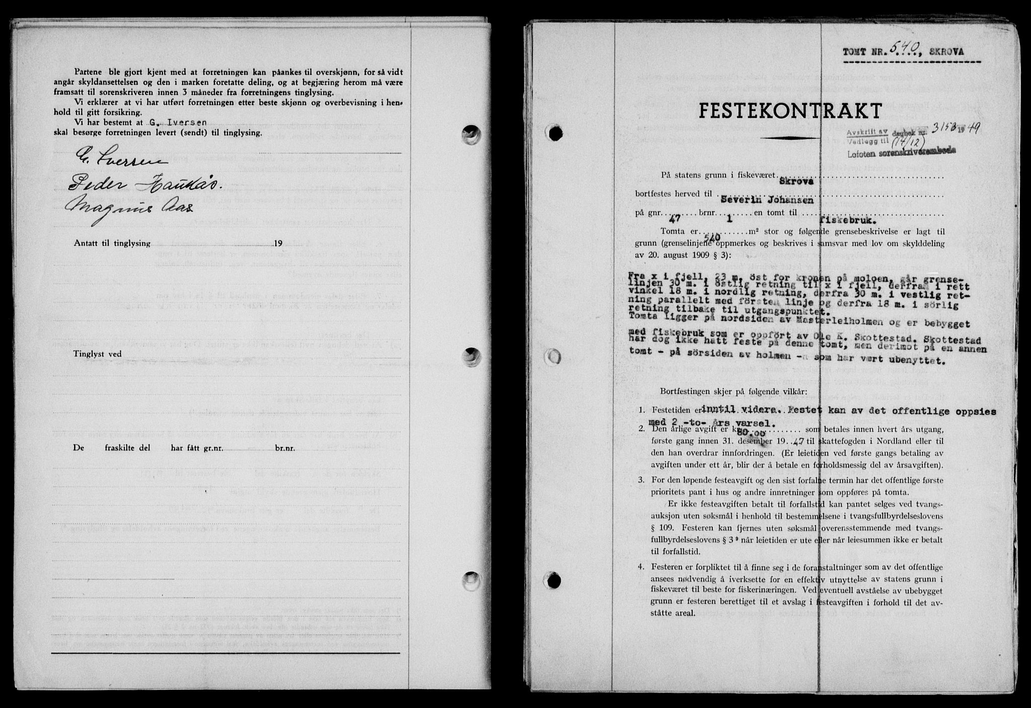 Lofoten sorenskriveri, SAT/A-0017/1/2/2C/L0022a: Mortgage book no. 22a, 1949-1950, Diary no: : 3153/1949