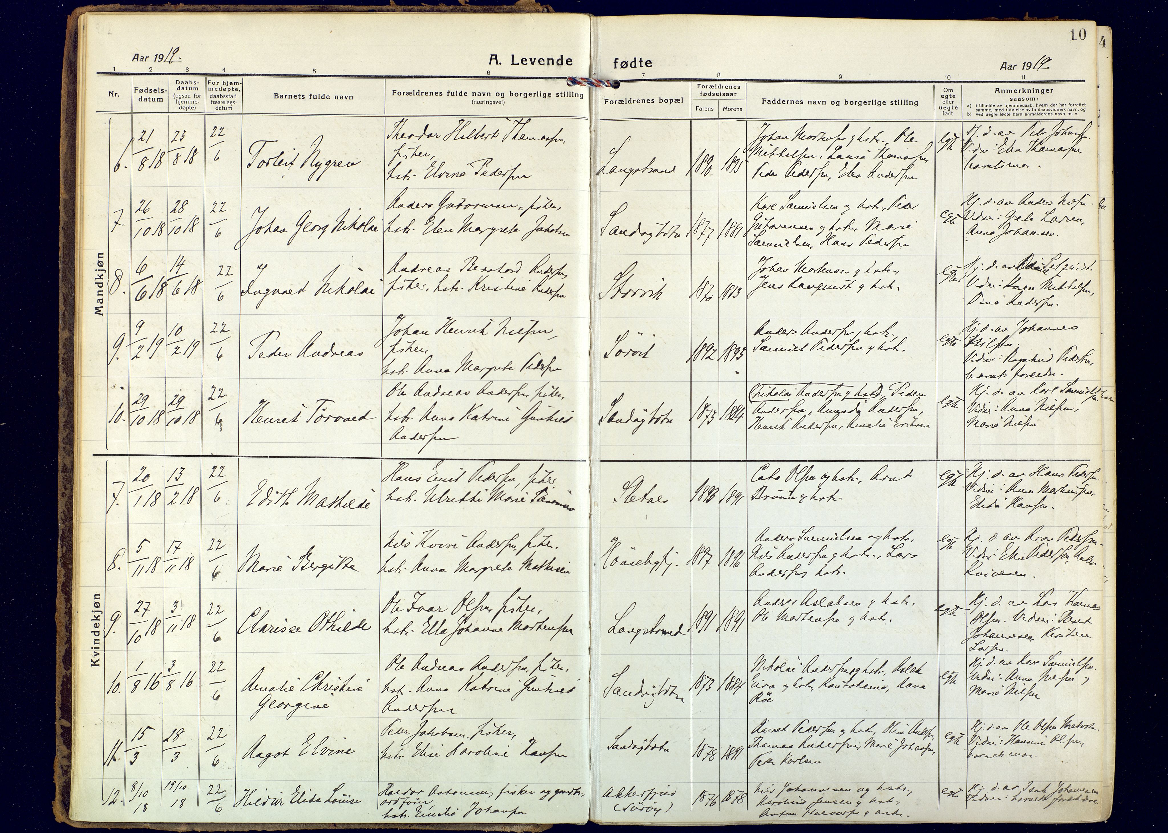 Hammerfest sokneprestkontor, AV/SATØ-S-1347/H/Ha/L0018.kirke: Parish register (official) no. 18, 1918-1933, p. 10