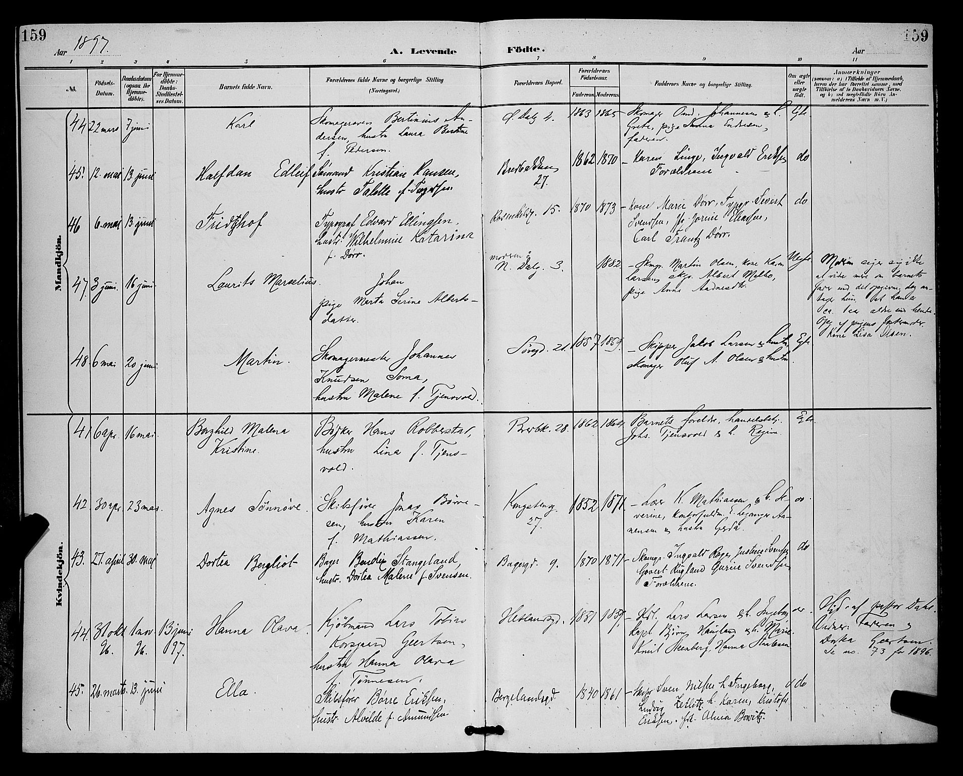 St. Petri sokneprestkontor, AV/SAST-A-101813/001/30/30BB/L0006: Parish register (copy) no. B 6, 1890-1897, p. 159