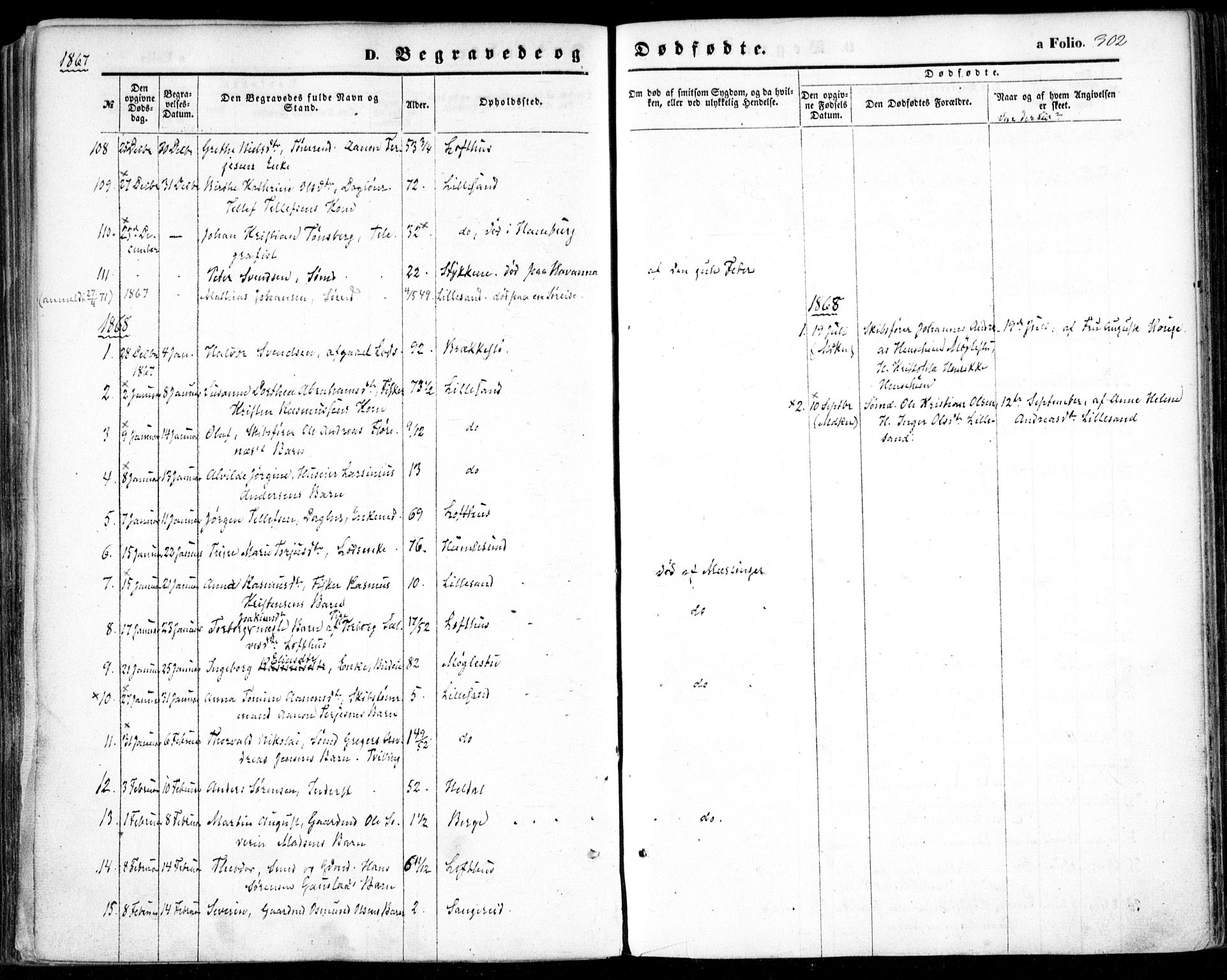 Vestre Moland sokneprestkontor, AV/SAK-1111-0046/F/Fa/Fab/L0007: Parish register (official) no. A 7, 1859-1872, p. 302