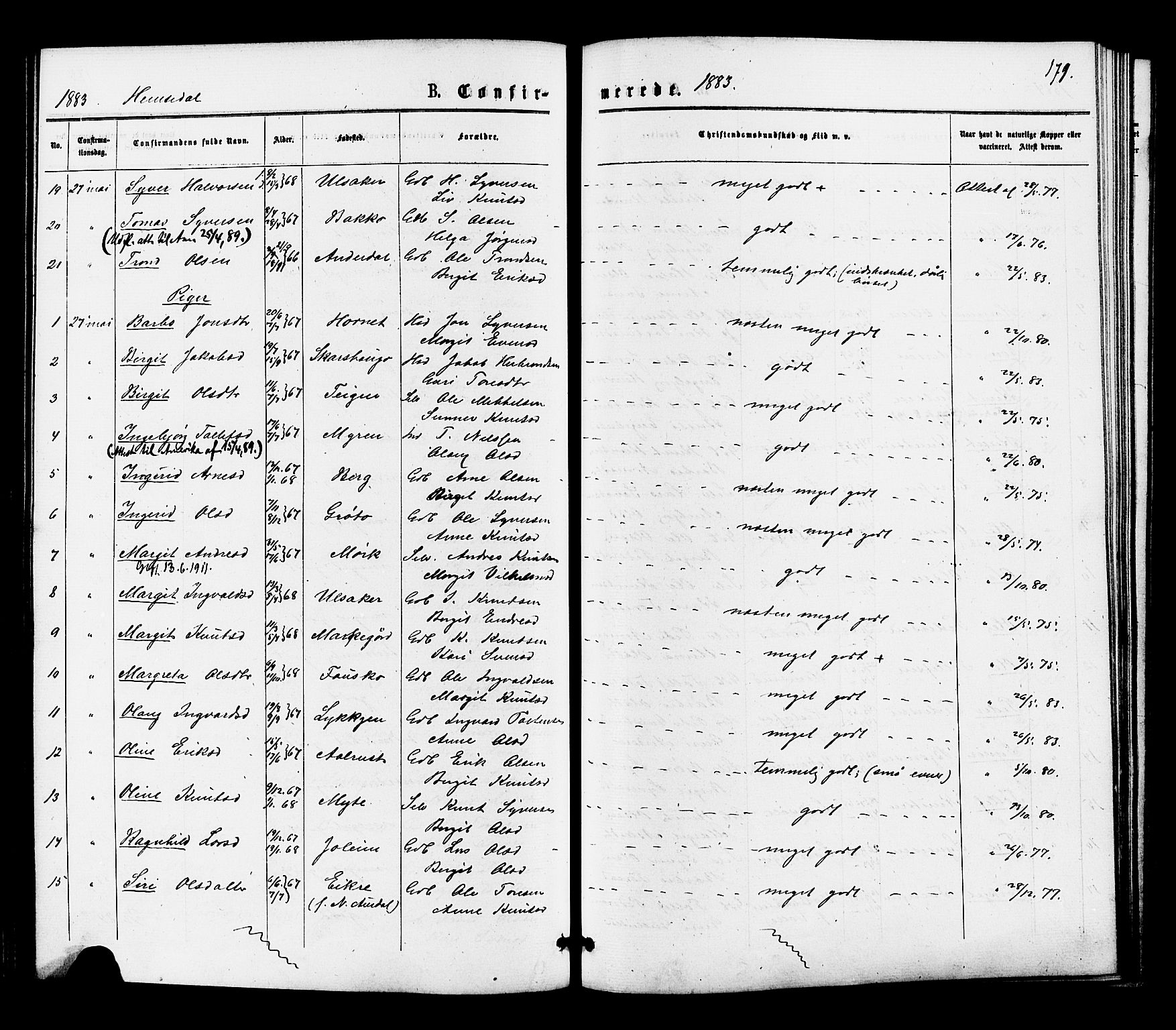 Gol kirkebøker, SAKO/A-226/F/Fa/L0004: Parish register (official) no. I 4, 1876-1886, p. 179
