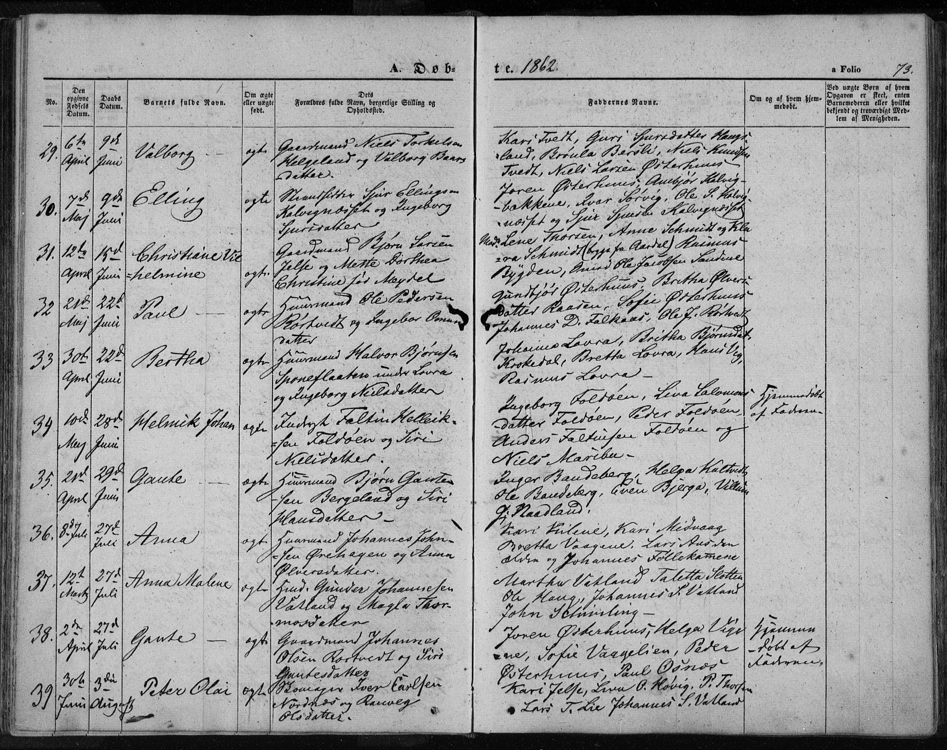 Jelsa sokneprestkontor, AV/SAST-A-101842/01/IV: Parish register (official) no. A 7, 1854-1866, p. 73