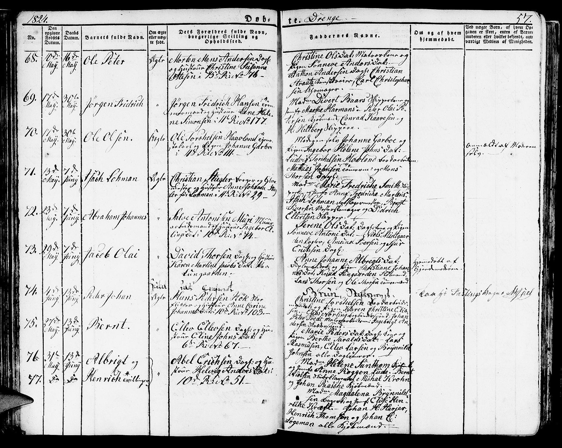 Domkirken sokneprestembete, SAB/A-74801/H/Haa/L0012: Parish register (official) no. A 12, 1821-1840, p. 57