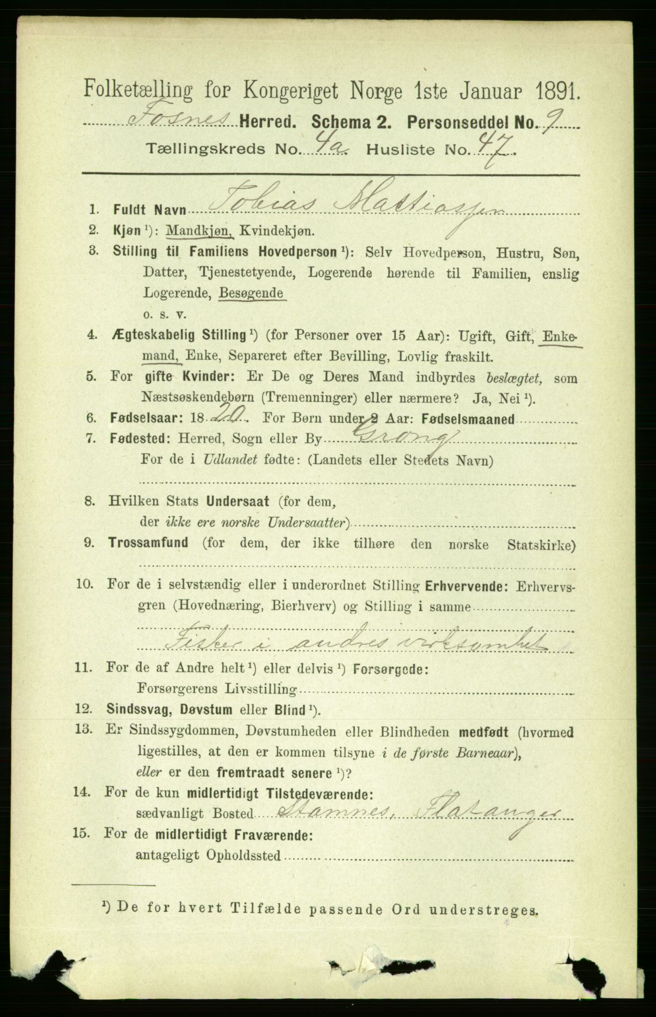 RA, 1891 census for 1748 Fosnes, 1891, p. 1678