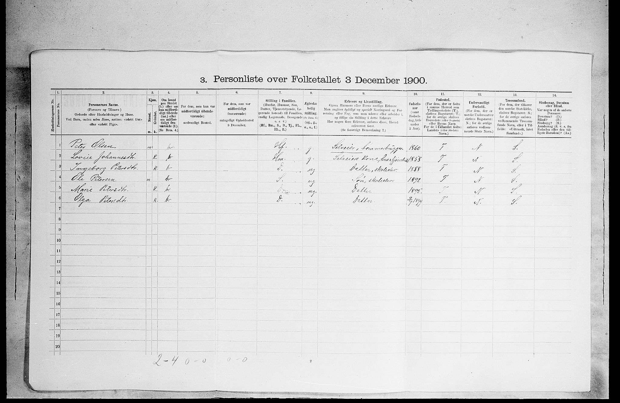 SAH, 1900 census for Grue, 1900, p. 1367
