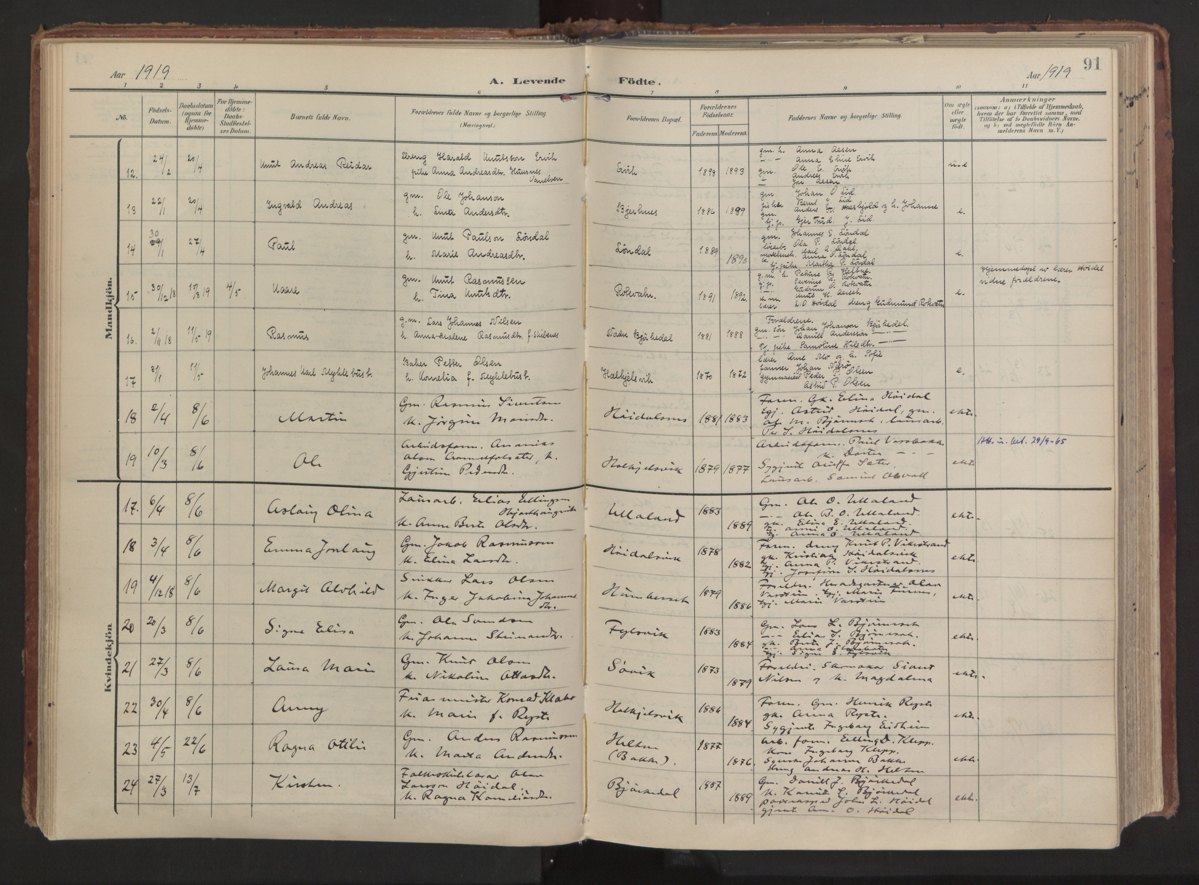 Ministerialprotokoller, klokkerbøker og fødselsregistre - Møre og Romsdal, AV/SAT-A-1454/511/L0144: Parish register (official) no. 511A11, 1906-1923, p. 91