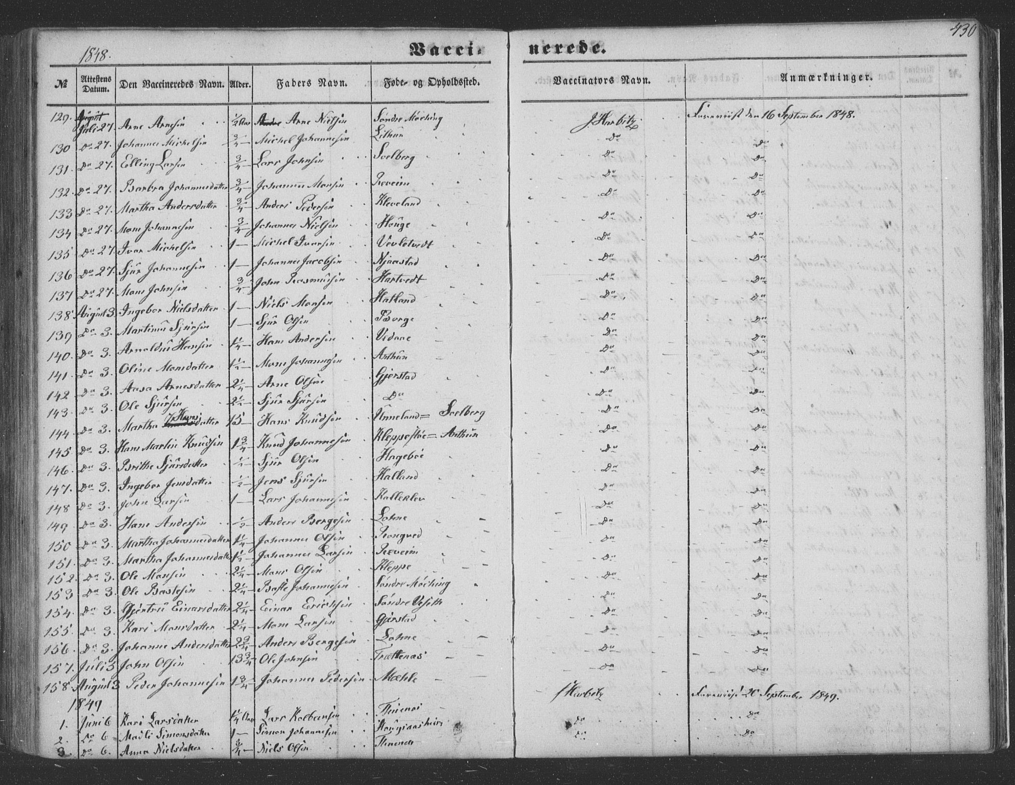 Haus sokneprestembete, SAB/A-75601/H/Haa: Parish register (official) no. A 16 II, 1848-1857, p. 430