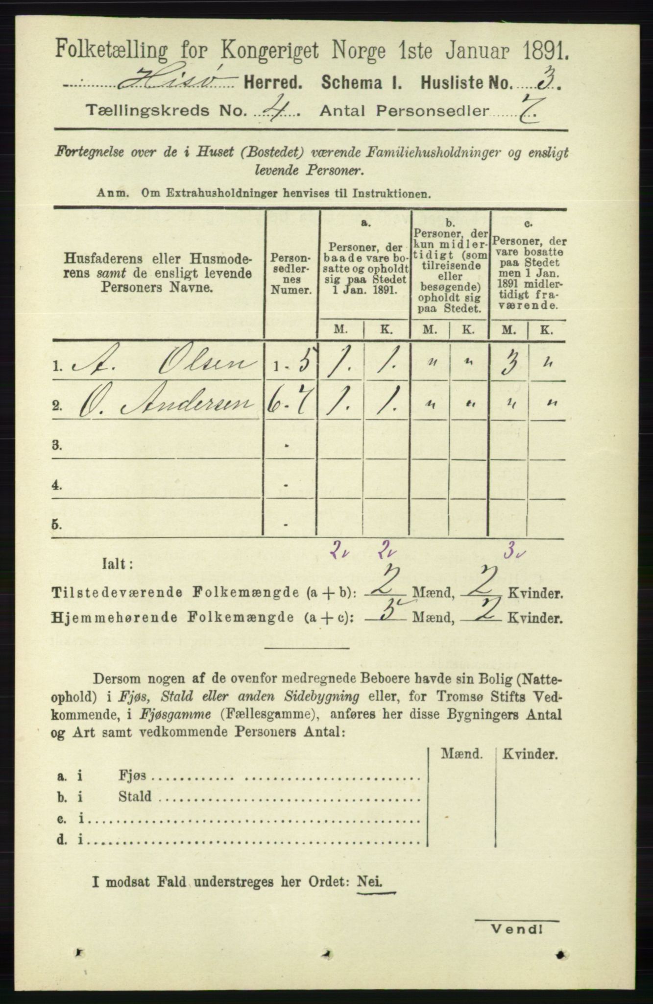 RA, 1891 census for 0922 Hisøy, 1891, p. 3232