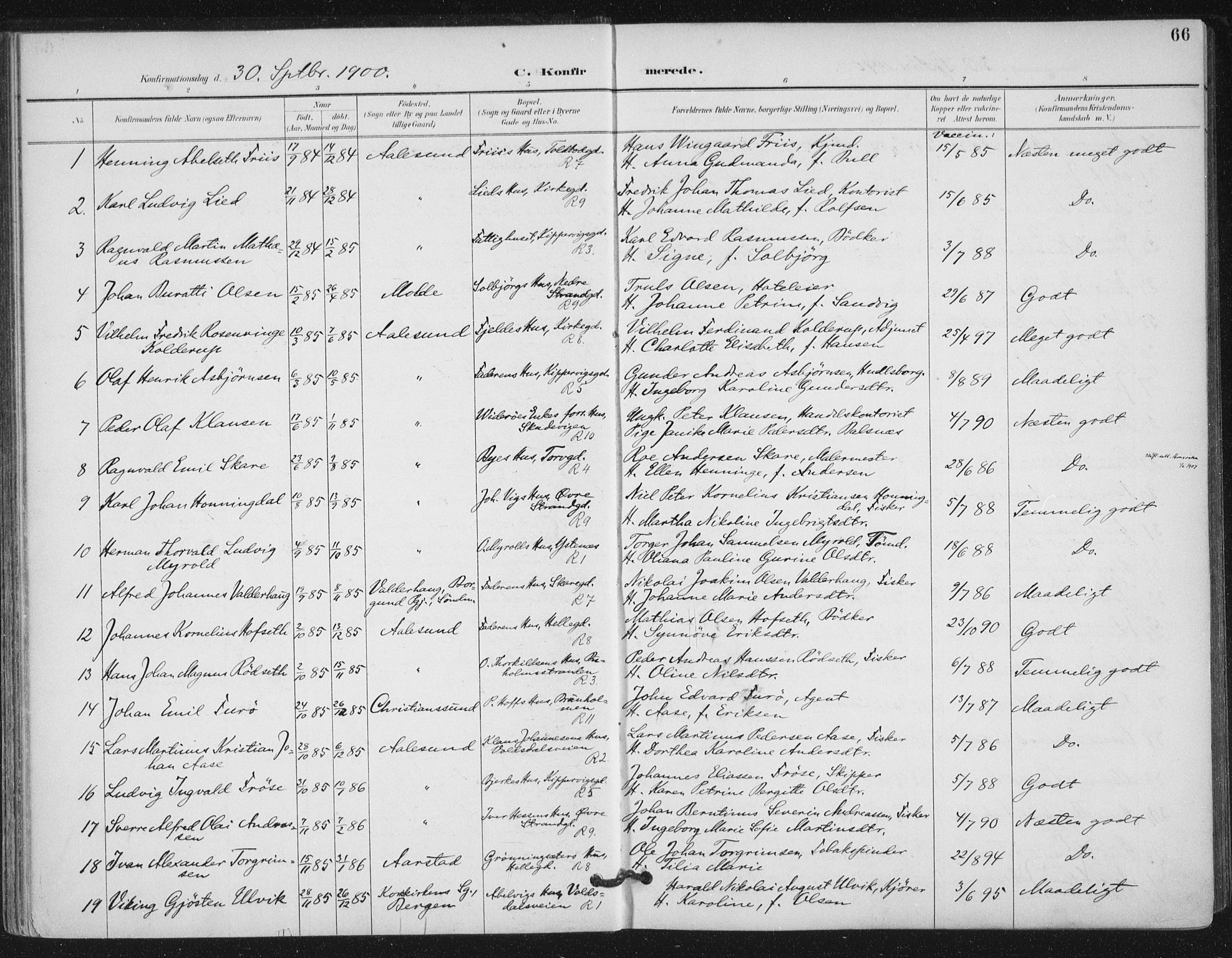 Ministerialprotokoller, klokkerbøker og fødselsregistre - Møre og Romsdal, AV/SAT-A-1454/529/L0457: Parish register (official) no. 529A07, 1894-1903, p. 66