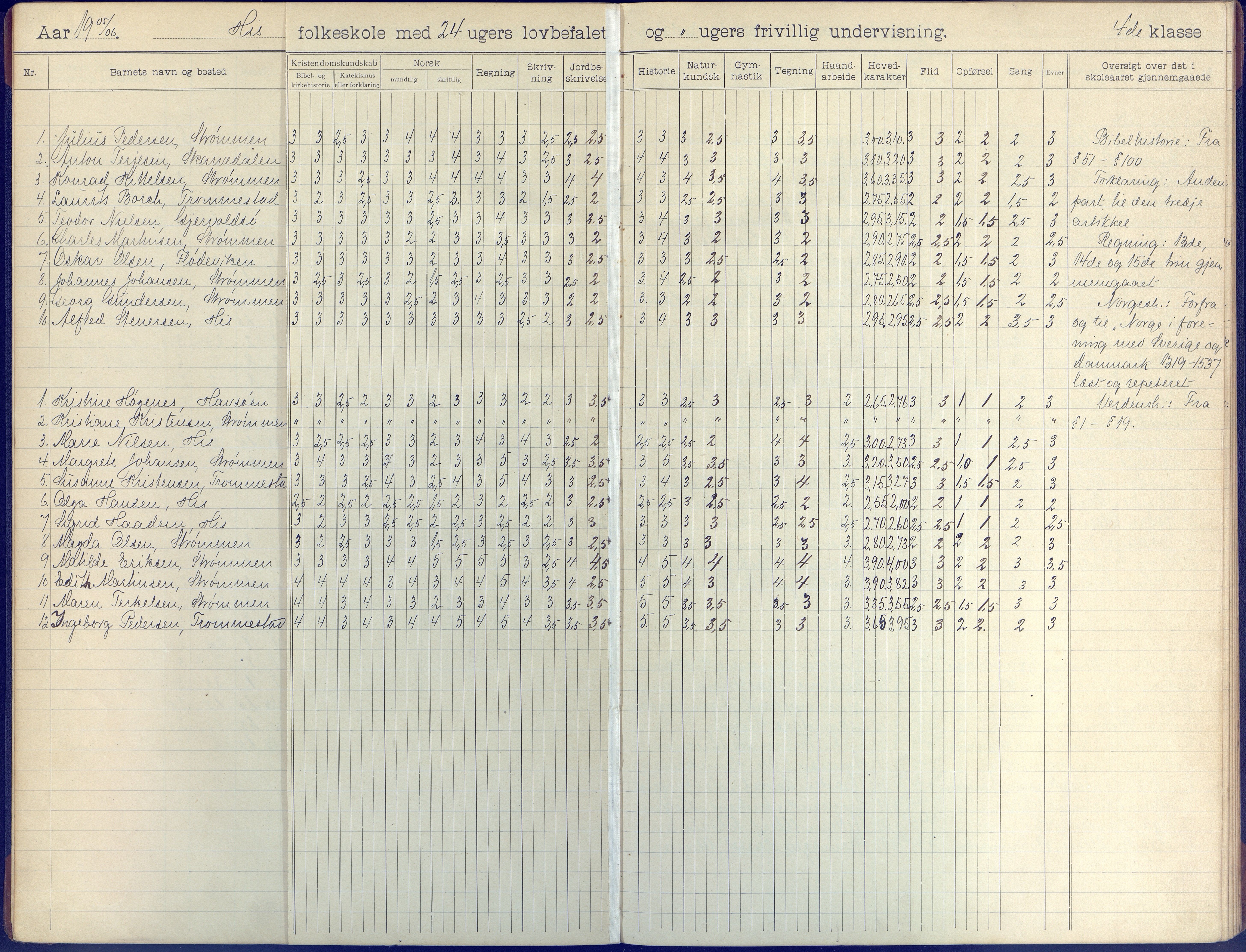 Hisøy kommune frem til 1991, AAKS/KA0922-PK/31/L0009: Skoleprotokoll, 1905-1917