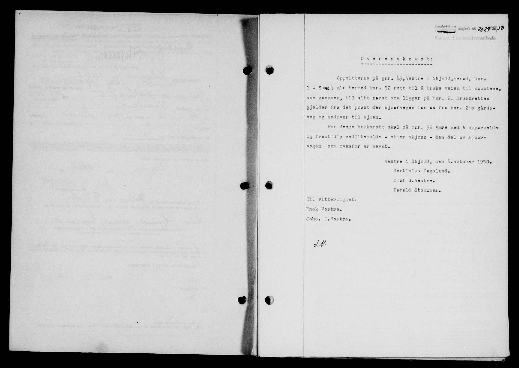 Karmsund sorenskriveri, SAST/A-100311/01/II/IIB/L0101: Mortgage book no. 81A, 1950-1951, Diary no: : 2829/1950