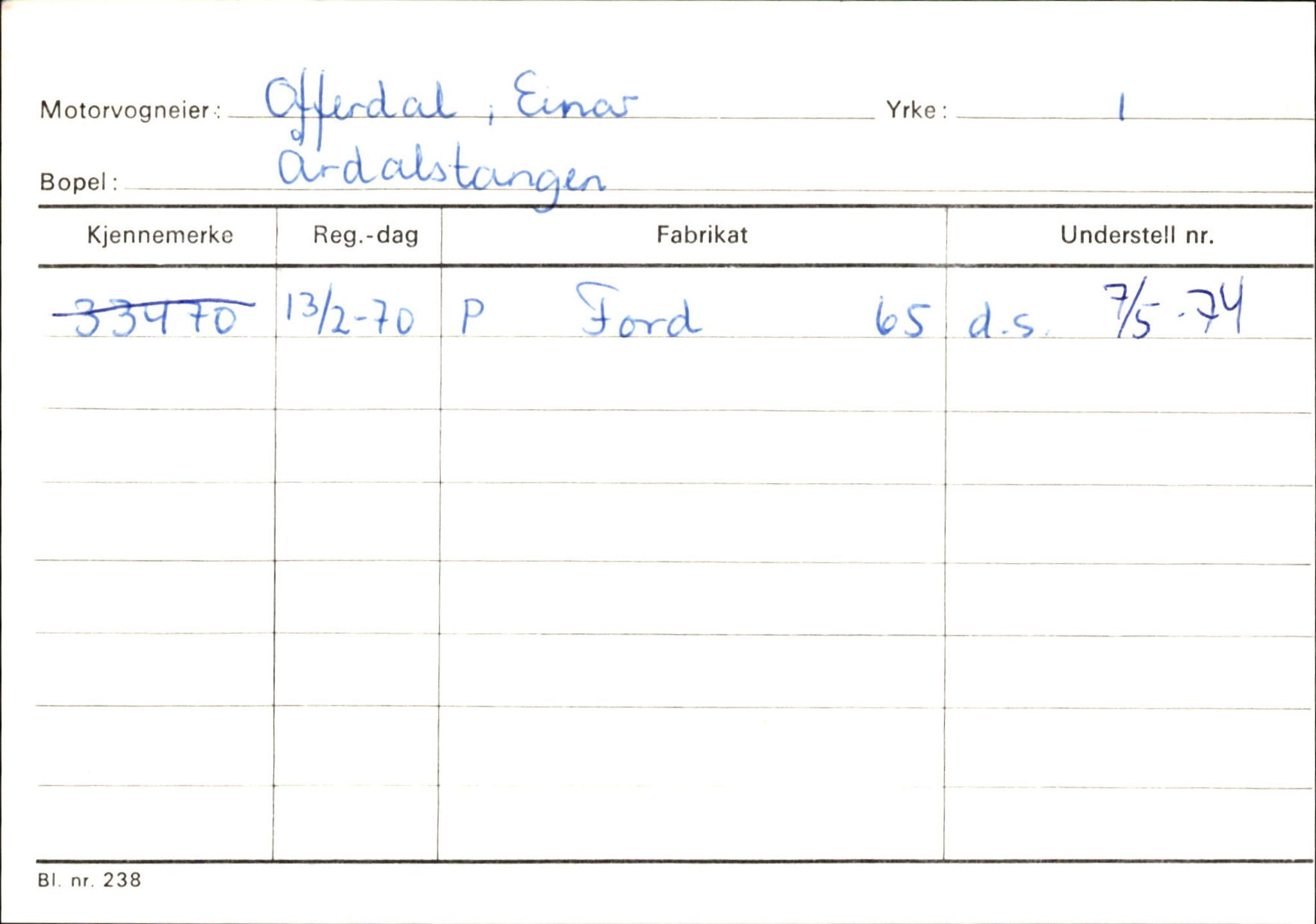 Statens vegvesen, Sogn og Fjordane vegkontor, AV/SAB-A-5301/4/F/L0145: Registerkort Vågsøy S-Å. Årdal I-P, 1945-1975, p. 2227