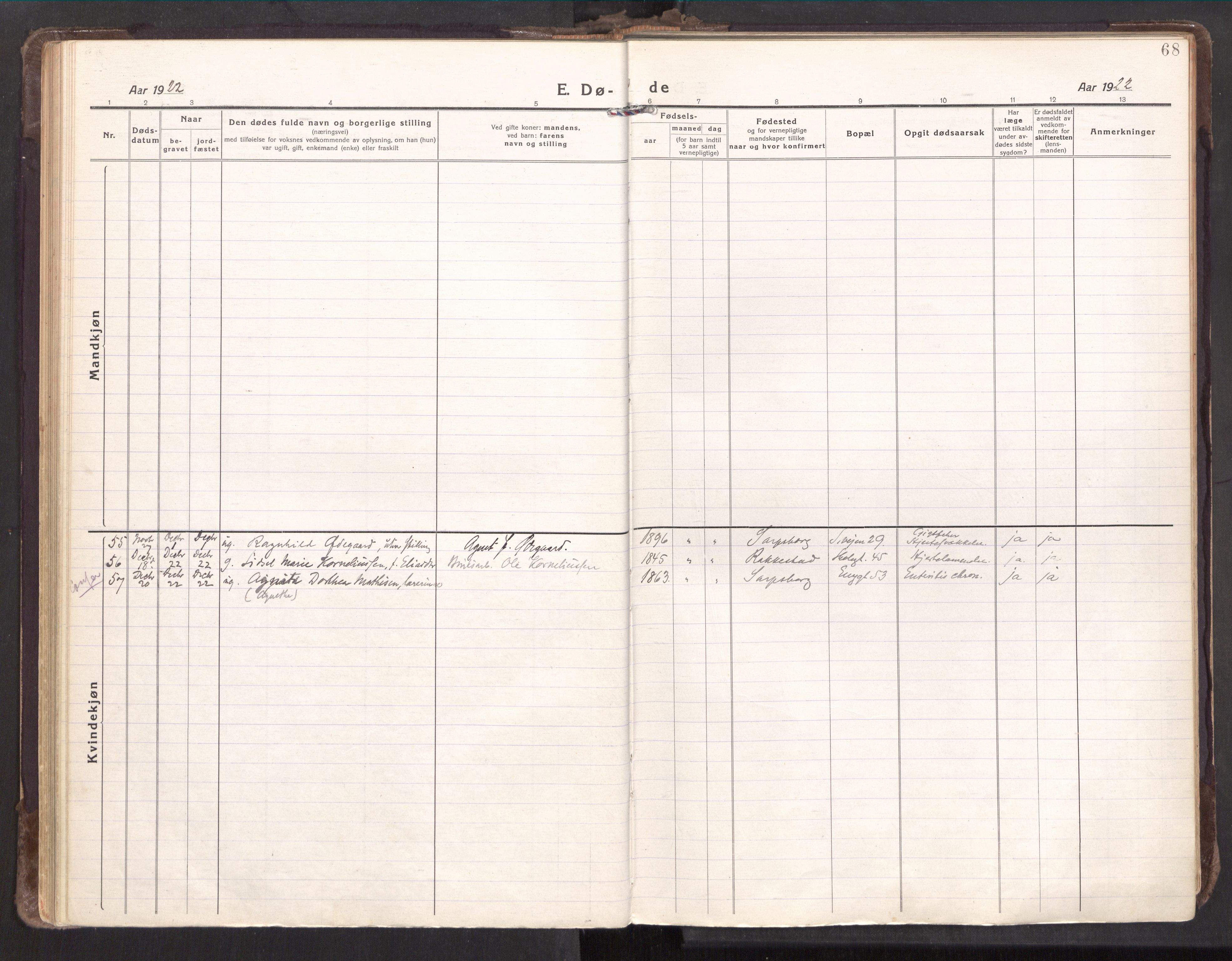 Sarpsborg prestekontor Kirkebøker, AV/SAO-A-2006/F/Fa/L0009: Parish register (official) no. 9, 1919-1931, p. 68