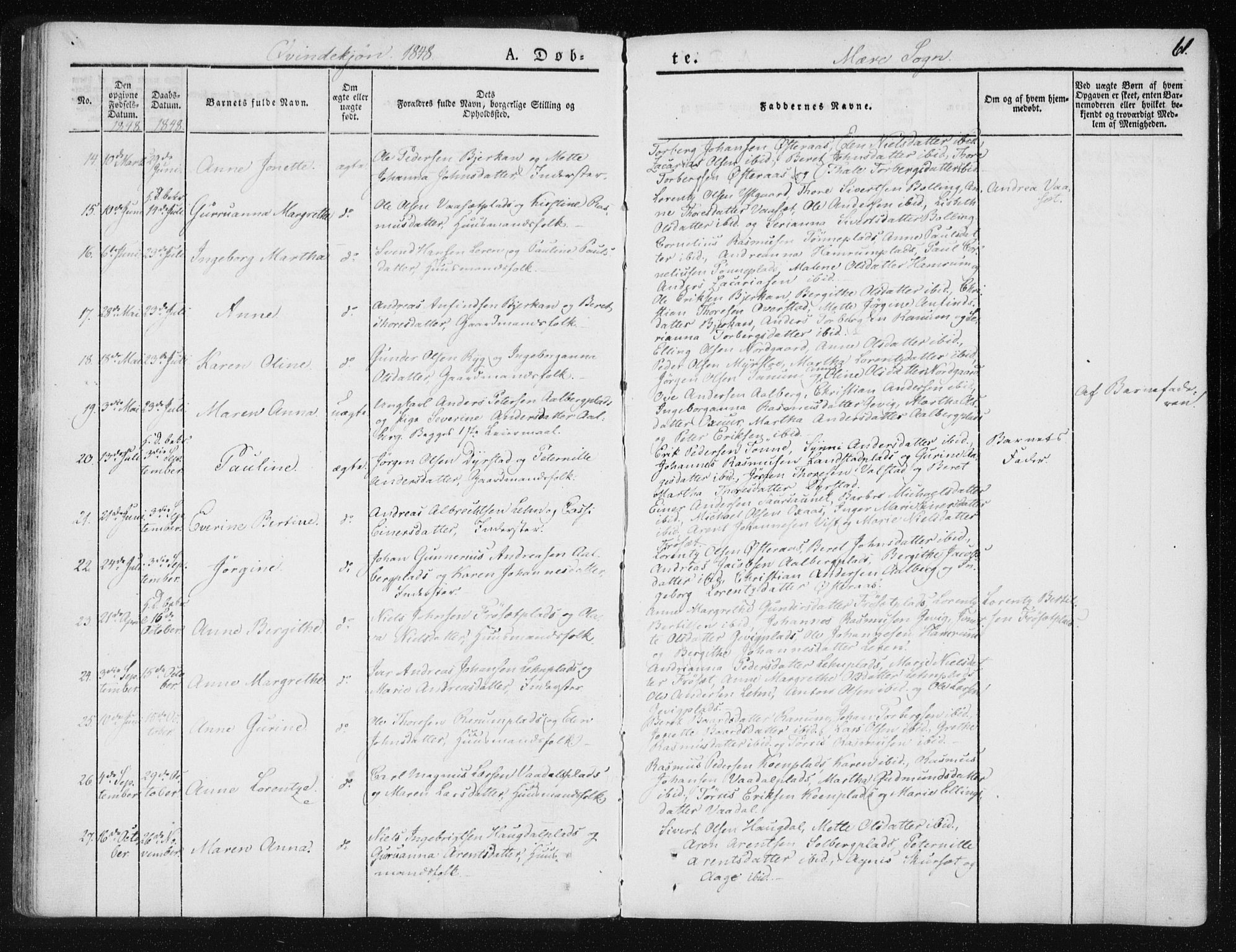Ministerialprotokoller, klokkerbøker og fødselsregistre - Nord-Trøndelag, SAT/A-1458/735/L0339: Parish register (official) no. 735A06 /1, 1836-1848, p. 61