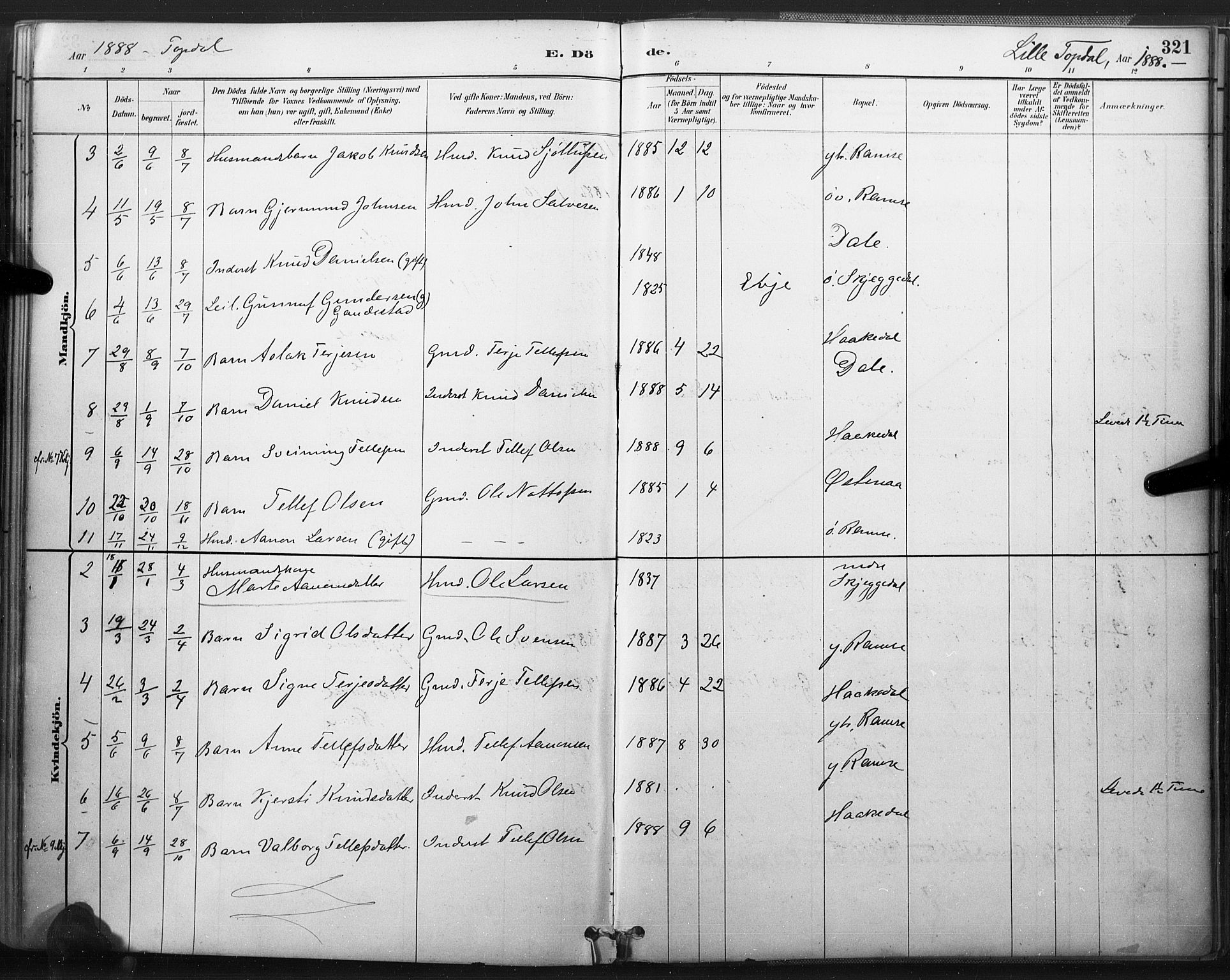 Åmli sokneprestkontor, SAK/1111-0050/F/Fa/Fac/L0010: Parish register (official) no. A 10 /3, 1885-1899, p. 321