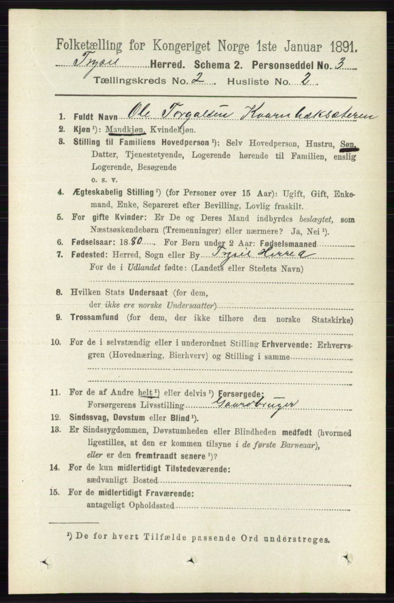 RA, 1891 census for 0428 Trysil, 1891, p. 735