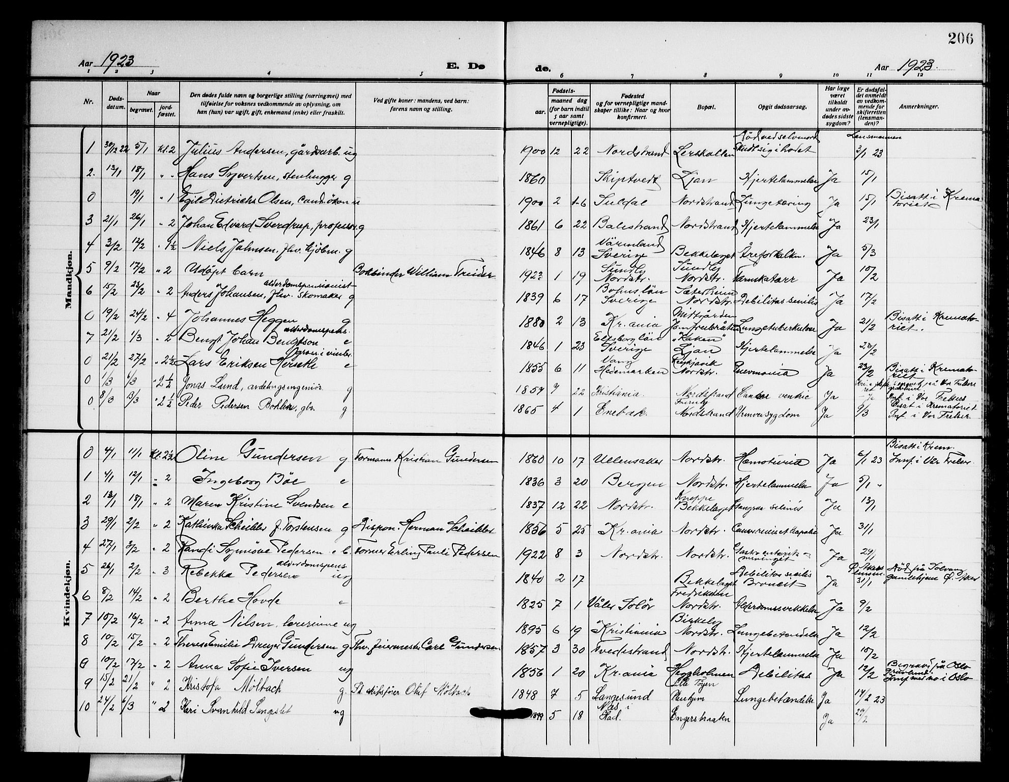 Nordstrand prestekontor Kirkebøker, AV/SAO-A-10362a/G/Ga/L0002: Parish register (copy) no. I 2, 1918-1925, p. 206