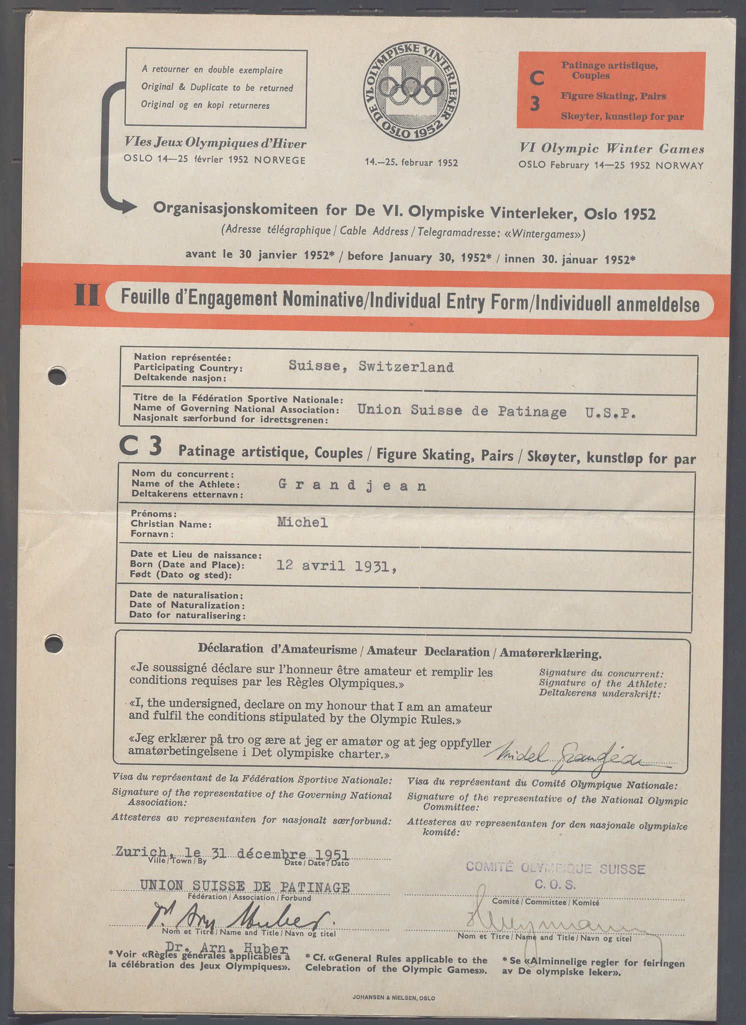 Organisasjonskomiteen for de VI. olympiske vinterleker, OBA/A-20130/H/Ha, 1951-1952, p. 1354