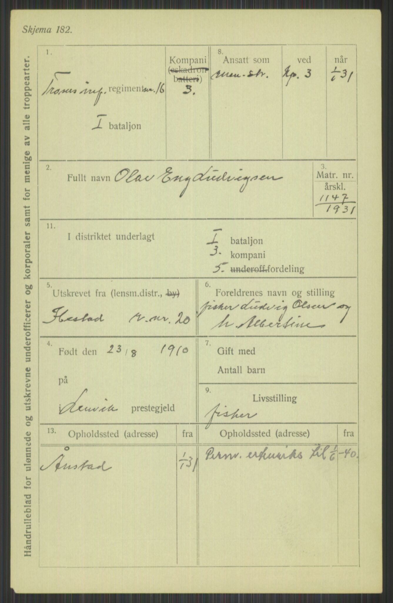 Forsvaret, Troms infanteriregiment nr. 16, AV/RA-RAFA-3146/P/Pa/L0015: Rulleblad for regimentets menige mannskaper, årsklasse 1931, 1931, p. 719