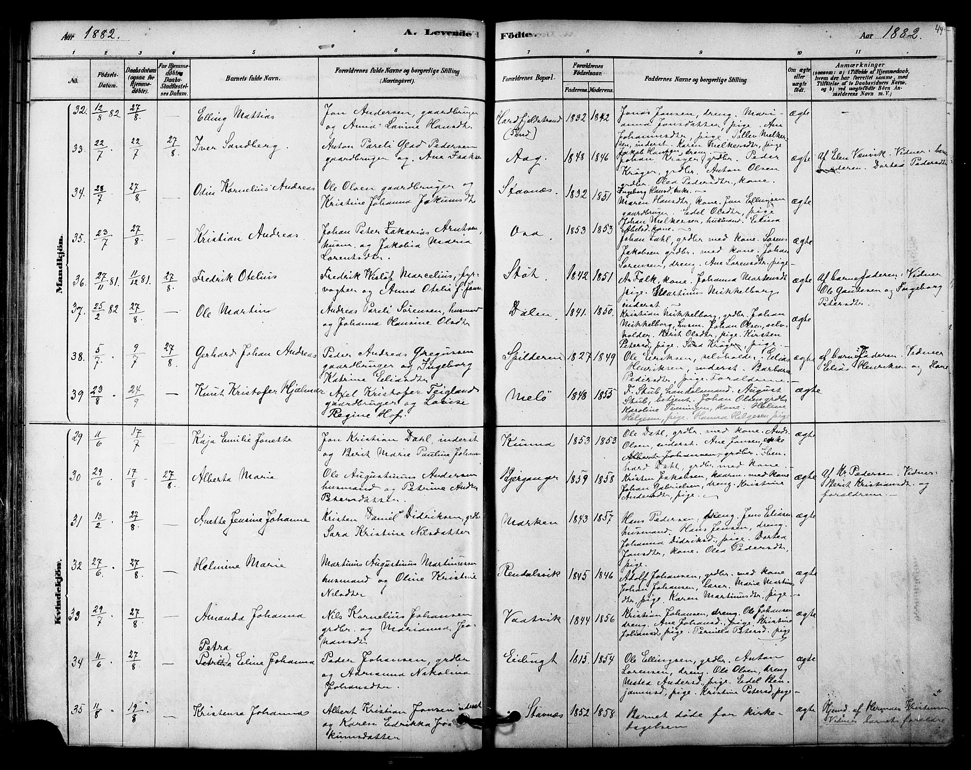 Ministerialprotokoller, klokkerbøker og fødselsregistre - Nordland, SAT/A-1459/843/L0626: Parish register (official) no. 843A01, 1878-1907, p. 44