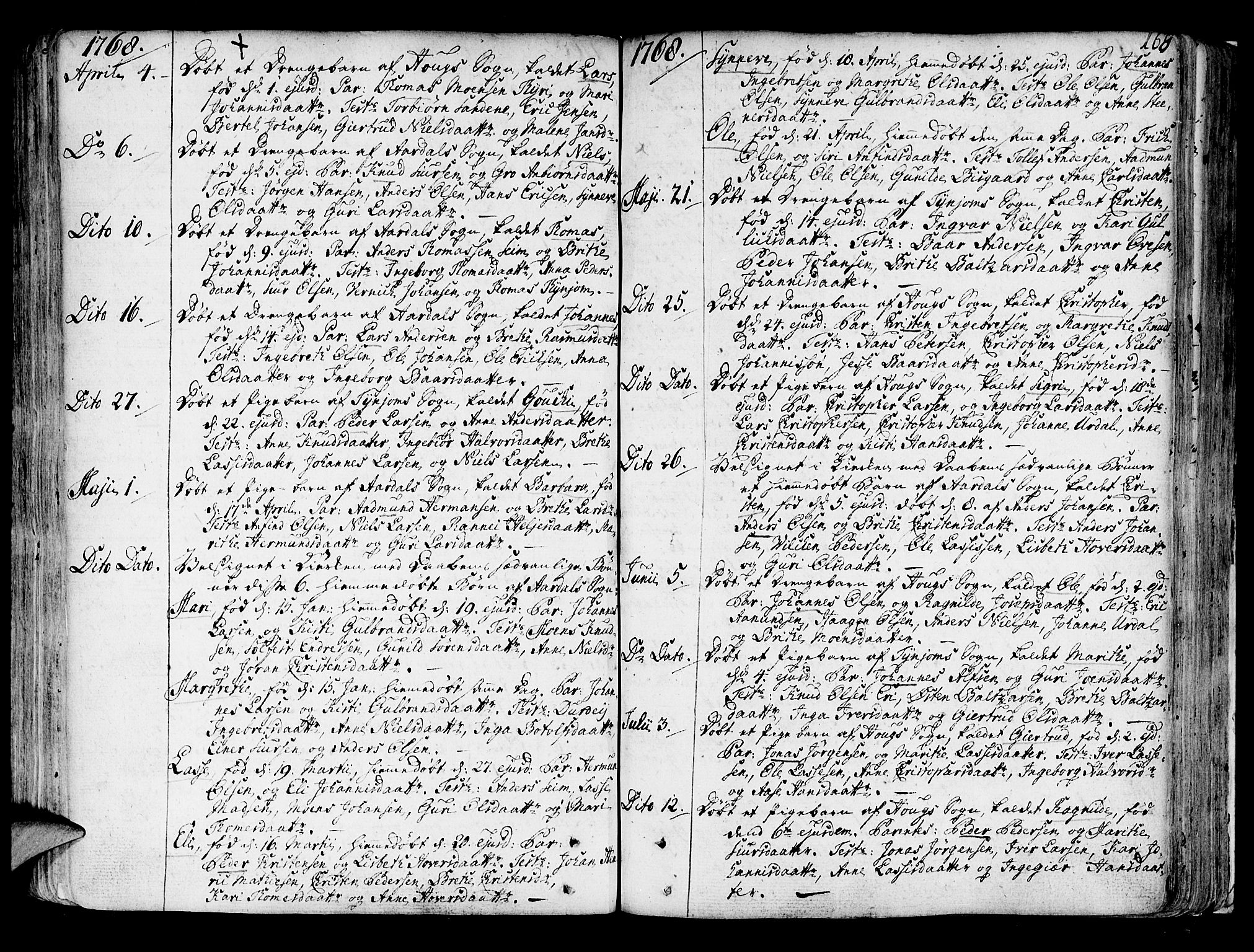 Lærdal sokneprestembete, SAB/A-81201: Parish register (official) no. A 2, 1752-1782, p. 168