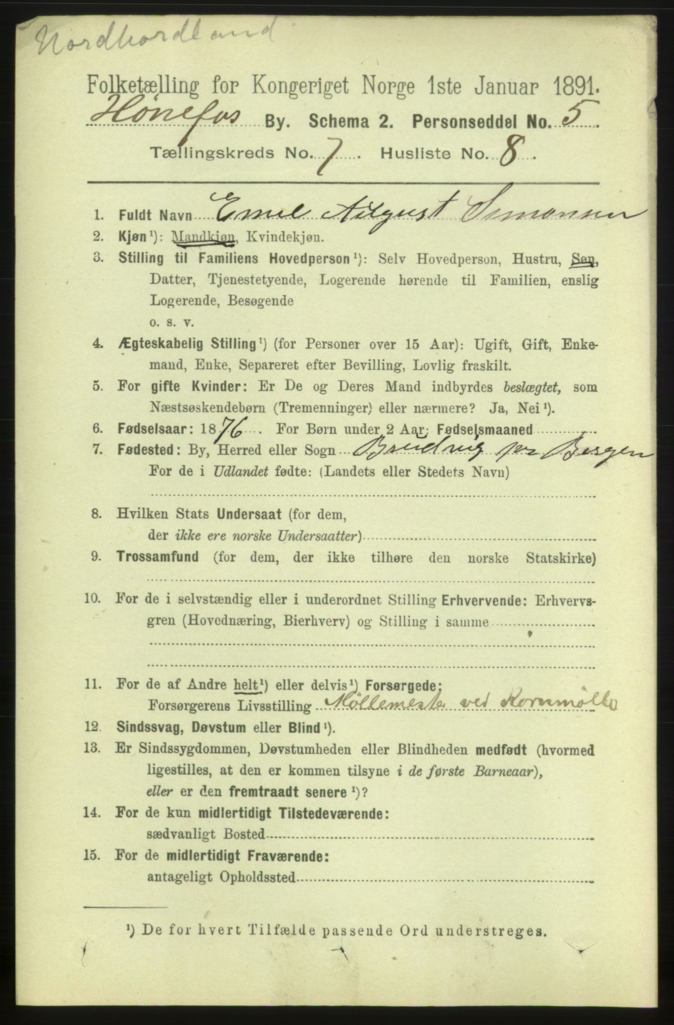 RA, 1891 census for 0601 Hønefoss, 1891, p. 1237